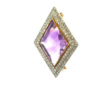 1.00 Carat Amethysts 0.38 Carat Round Brilliant Diamond 18K Gold Pin Brooch