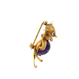 1.00 Carat Amethysts 2.7mm Pearl 0.10 Carat Tourmaline 18K Yellow Gold Brooch