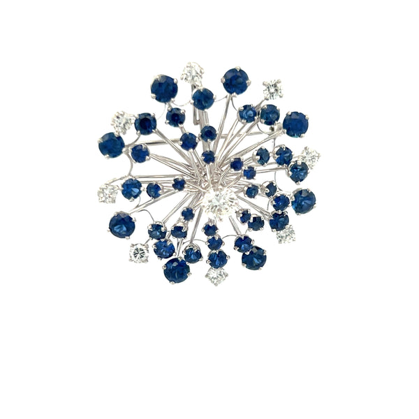 Oscar Heyman 2.72 Carat Sapphire 1.48 Carat Round Diamond Platinum Pin Brooch