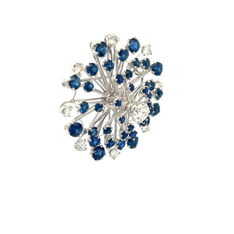 Oscar Heyman 2.72 Carat Sapphire 1.48 Carat Round Diamond Platinum Pin Brooch