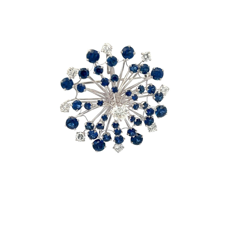 Oscar Heyman 2.72 Carat Sapphire 1.48 Carat Round Diamond Platinum Pin Brooch