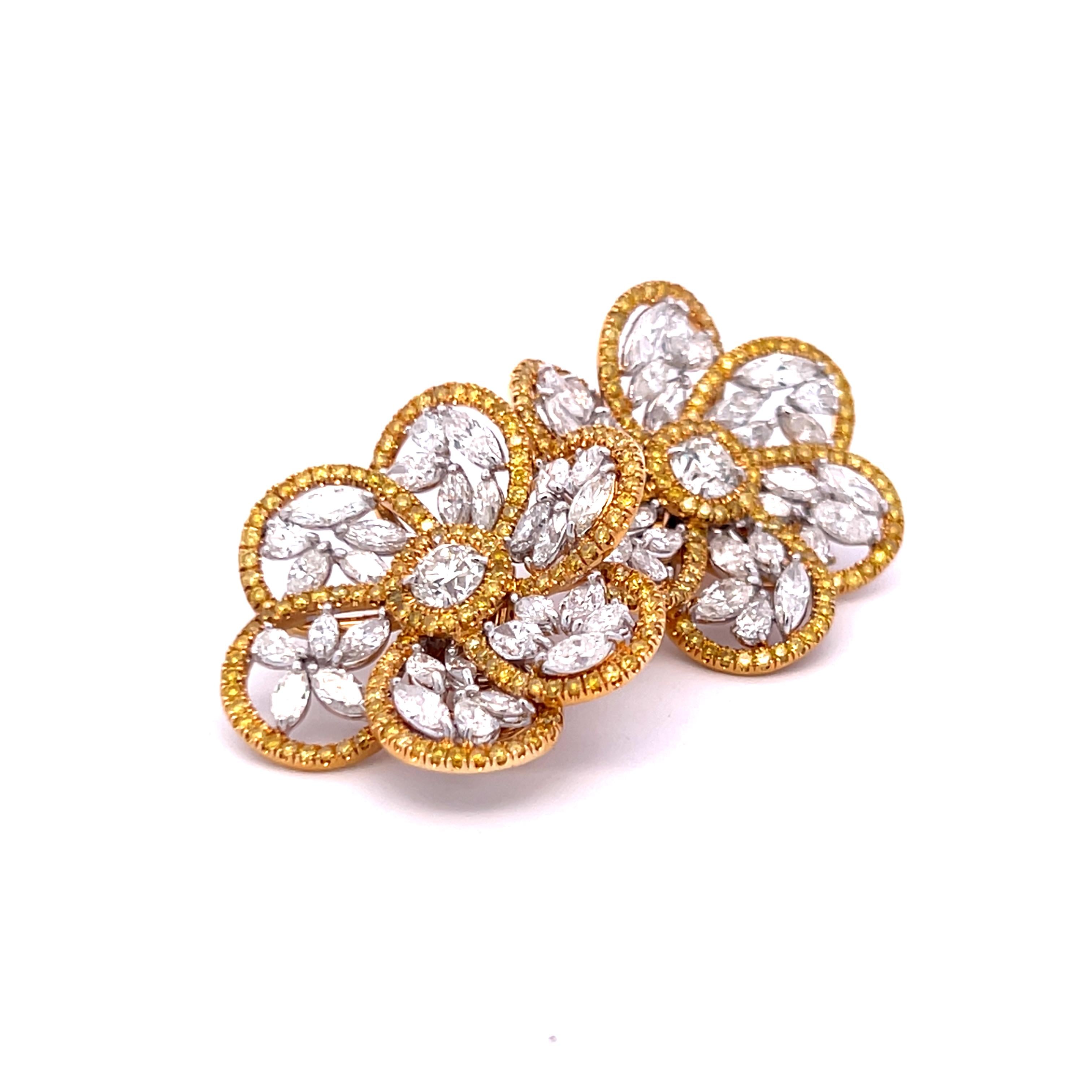10.10ct Diamond & Fancy Yellow Two-Tone Gold Floral Clip-On Earrings Vintage