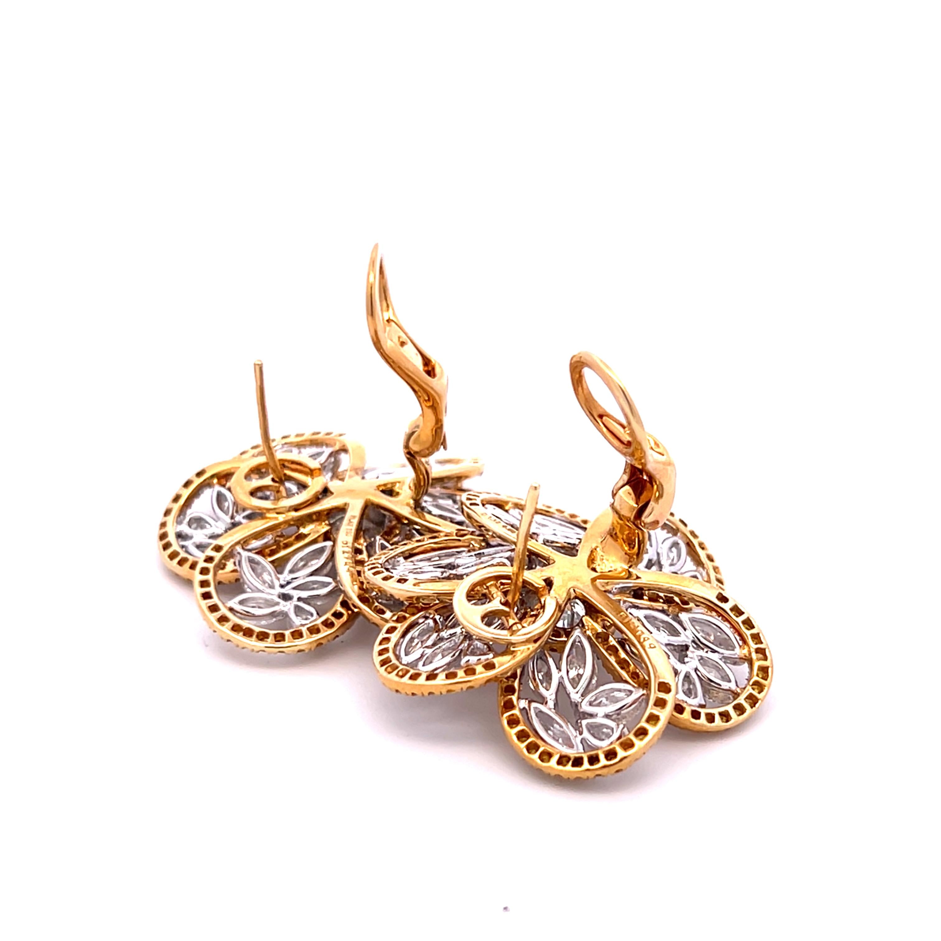 10.10ct Diamond & Fancy Yellow Two-Tone Gold Floral Clip-On Earrings Vintage