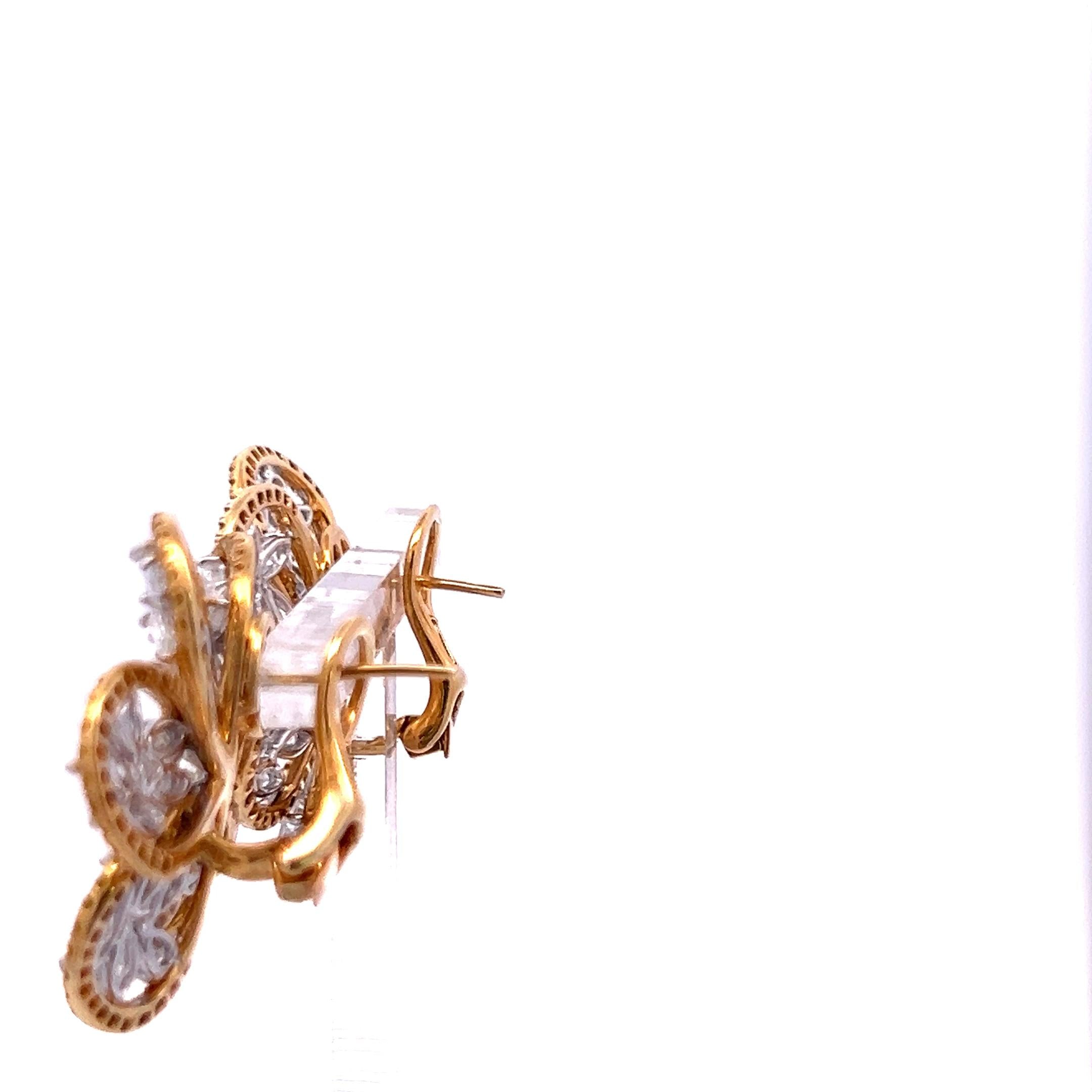 10.10ct Diamond & Fancy Yellow Two-Tone Gold Floral Clip-On Earrings Vintage