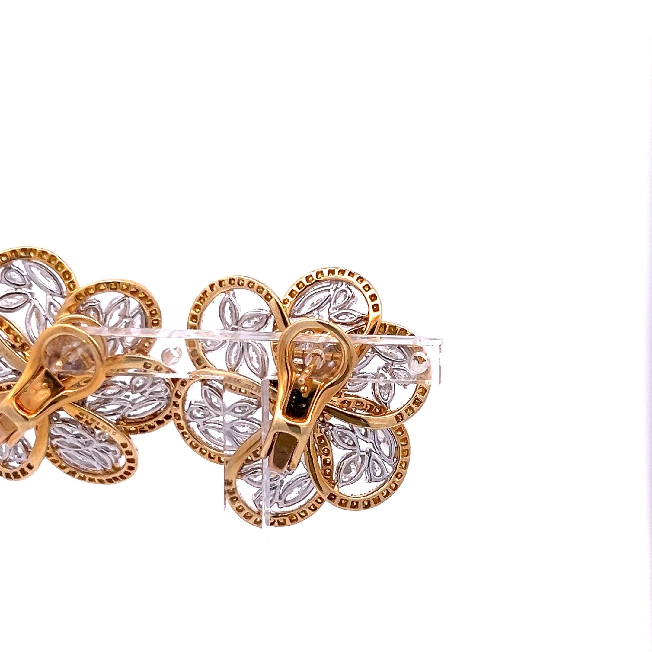 10.10ct Diamond & Fancy Yellow Two-Tone Gold Floral Clip-On Earrings Vintage
