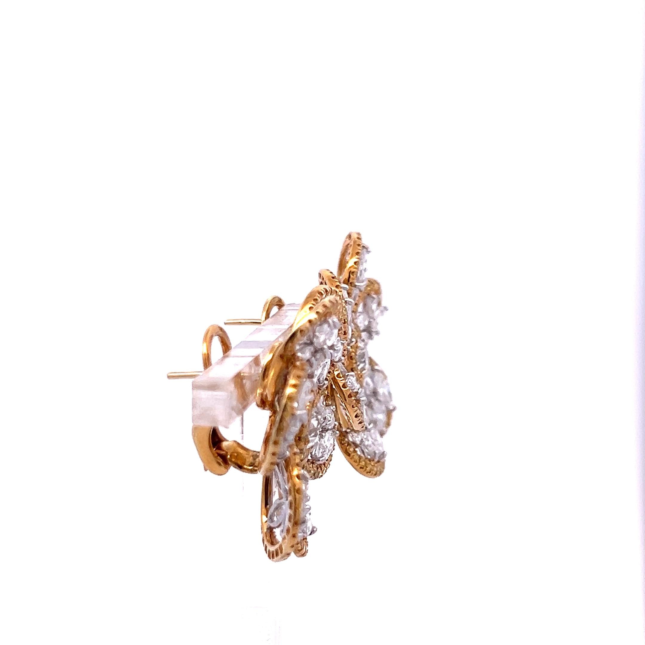 10.10ct Diamond & Fancy Yellow Two-Tone Gold Floral Clip-On Earrings Vintage