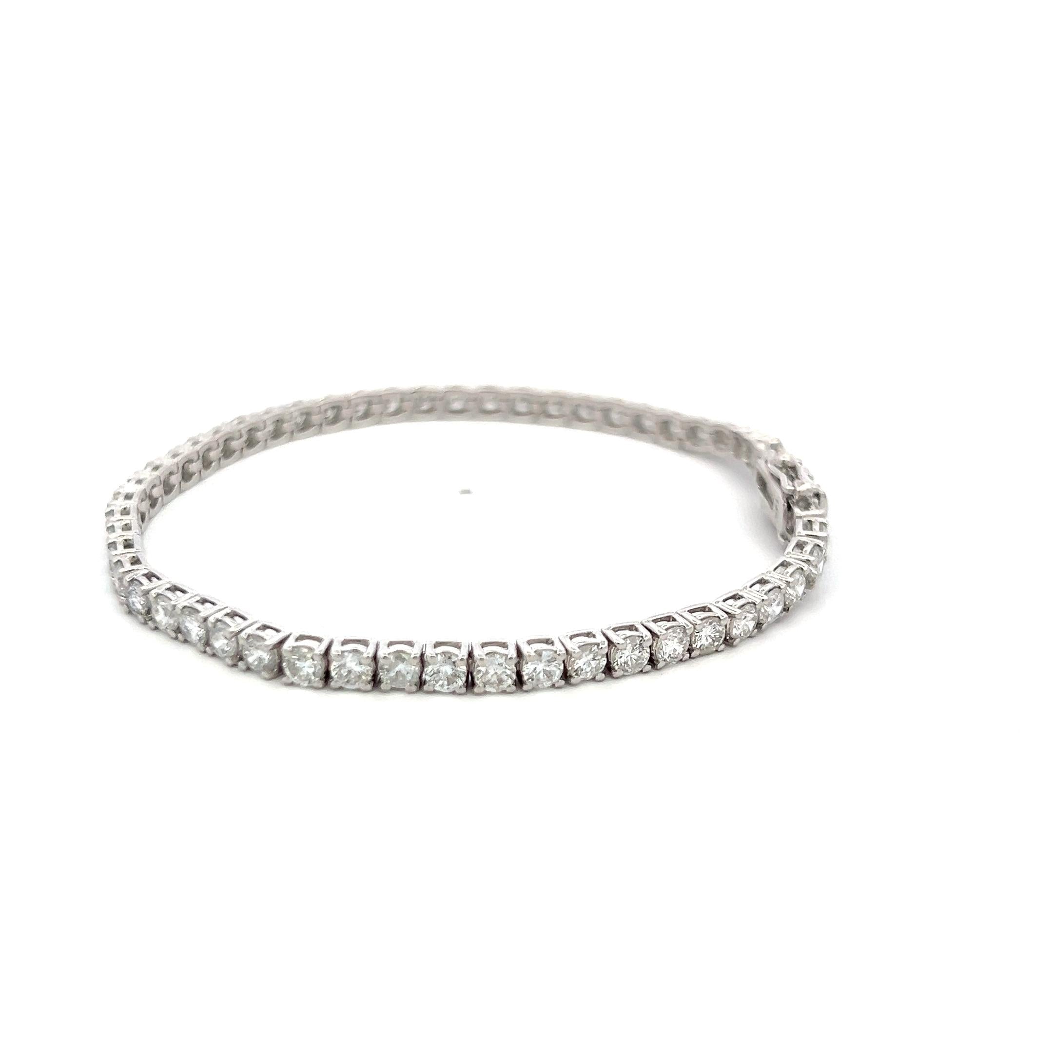 5.83 Carat Round Brilliant H SI Diamond 14 Karat White Gold Tennis Bracelet