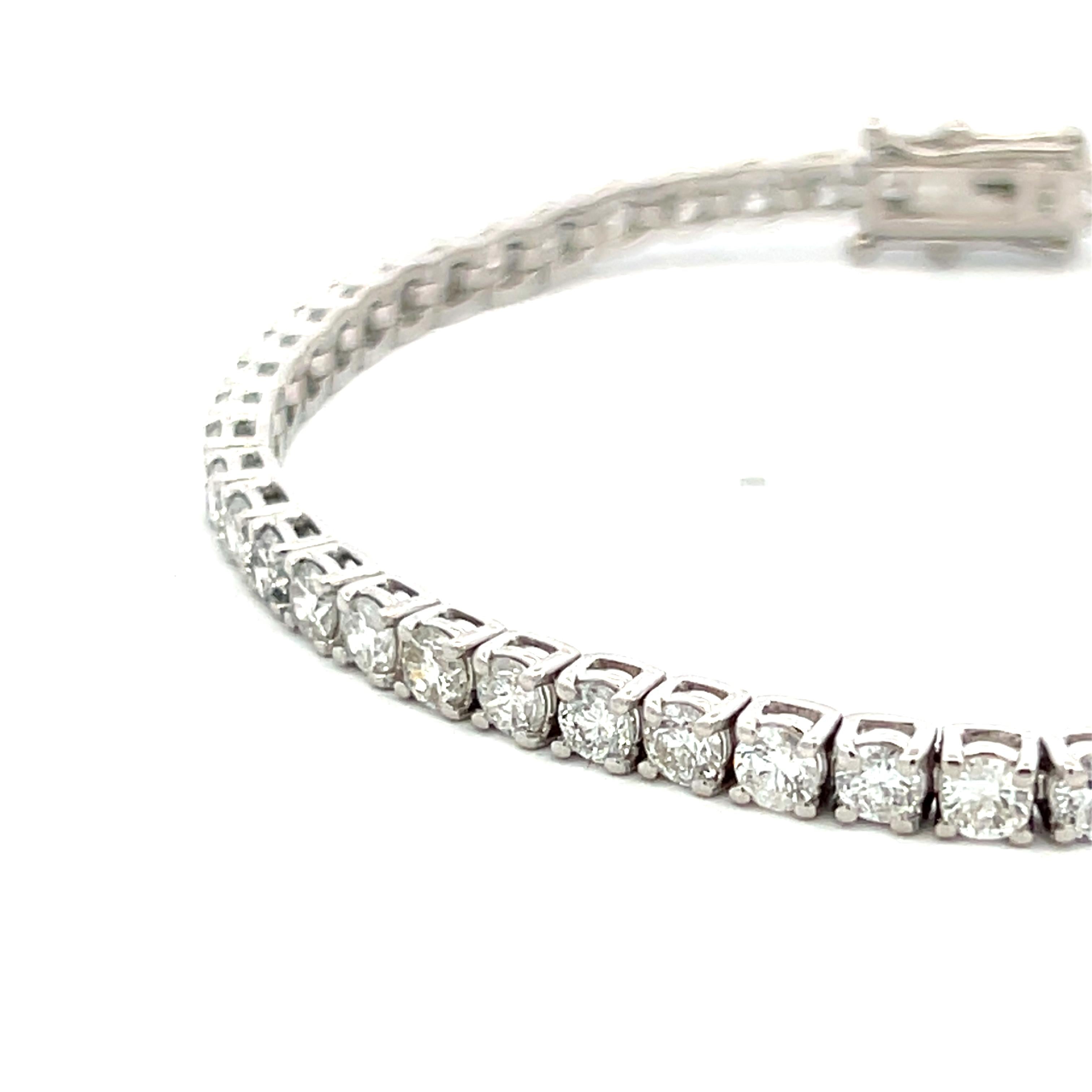 5.83 Carat Round Brilliant H SI Diamond 14 Karat White Gold Tennis Bracelet
