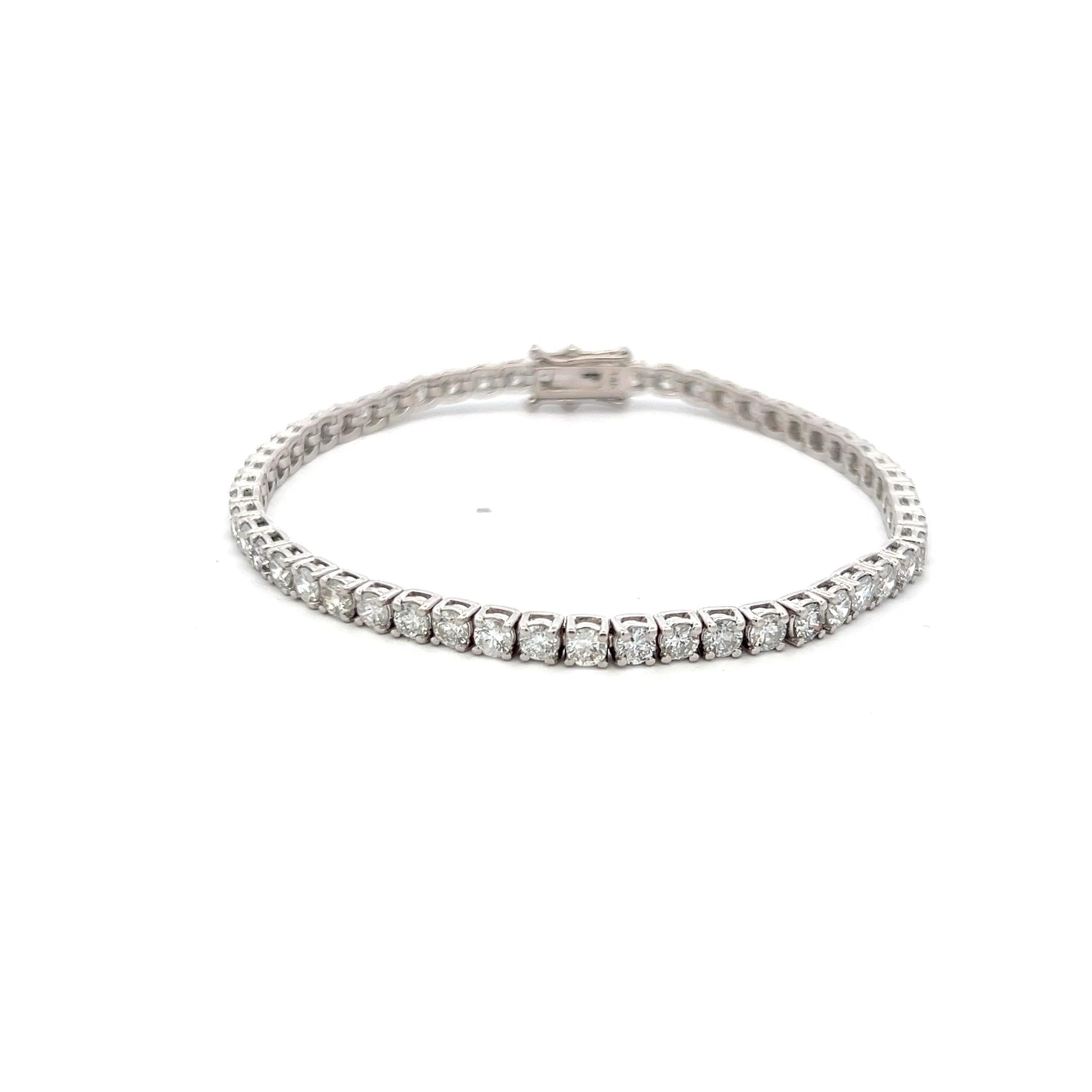 5.83 Carat Round Brilliant H SI Diamond 14 Karat White Gold Tennis Bracelet