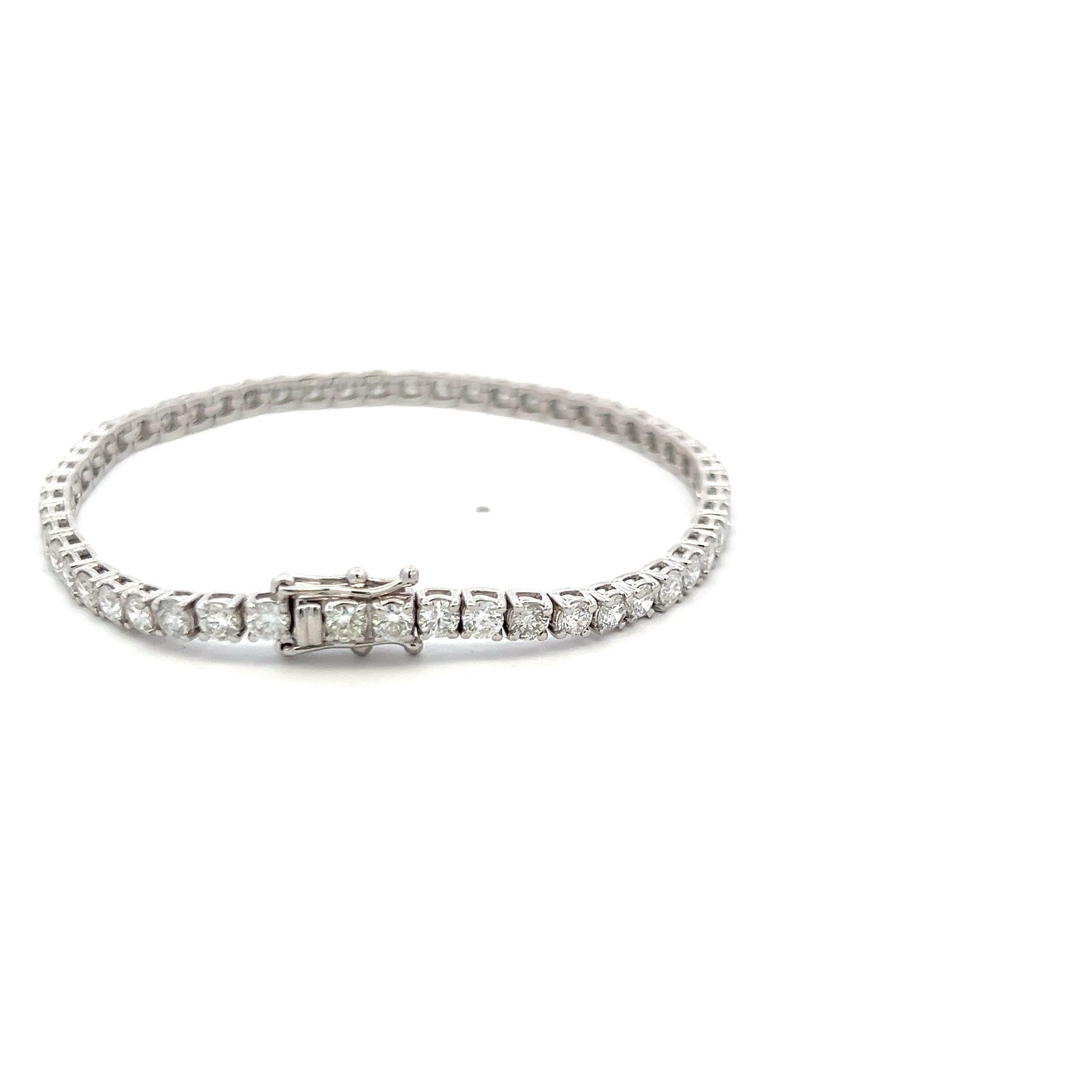 5.83 Carat Round Brilliant H SI Diamond 14 Karat White Gold Tennis Bracelet