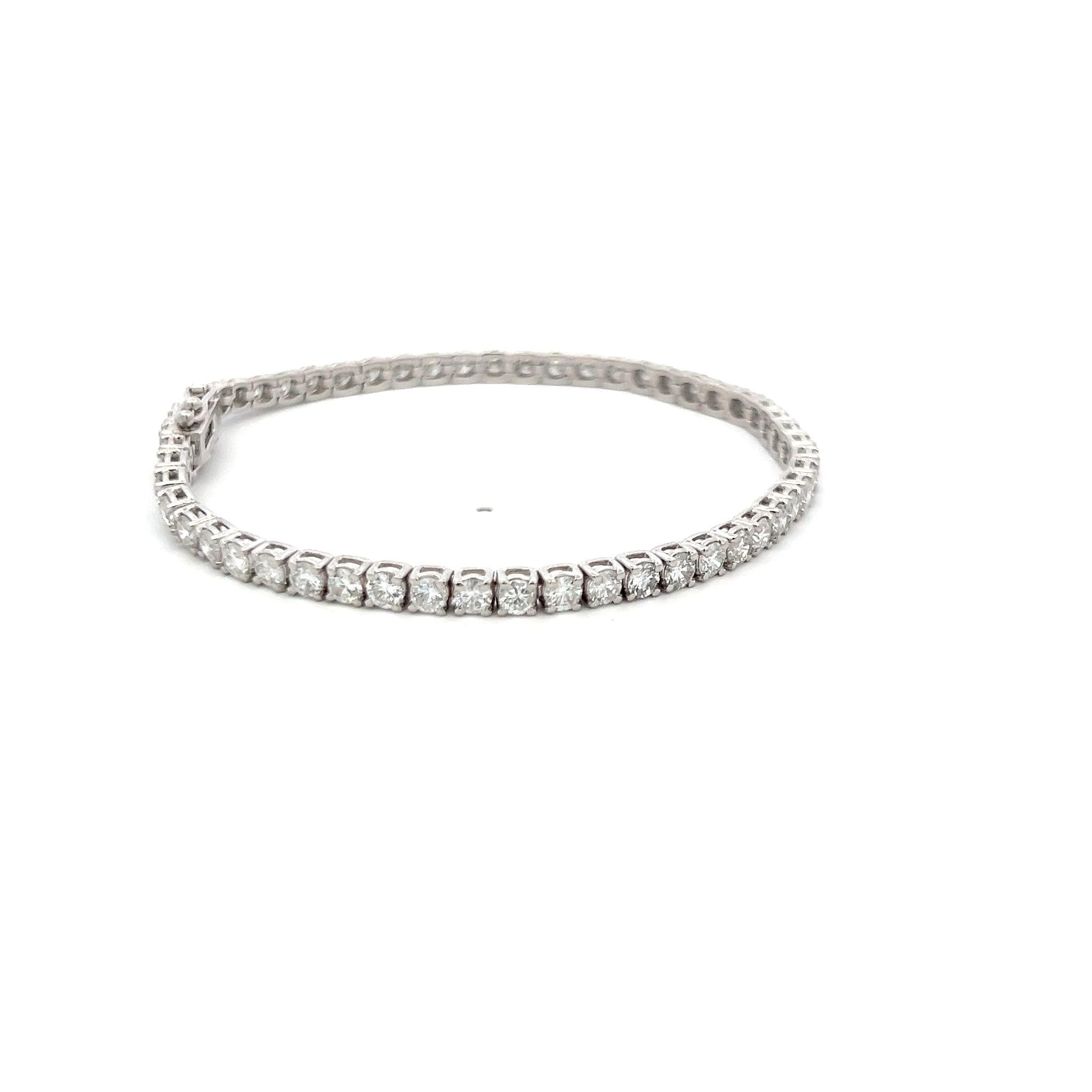 5.83 Carat Round Brilliant H SI Diamond 14 Karat White Gold Tennis Bracelet