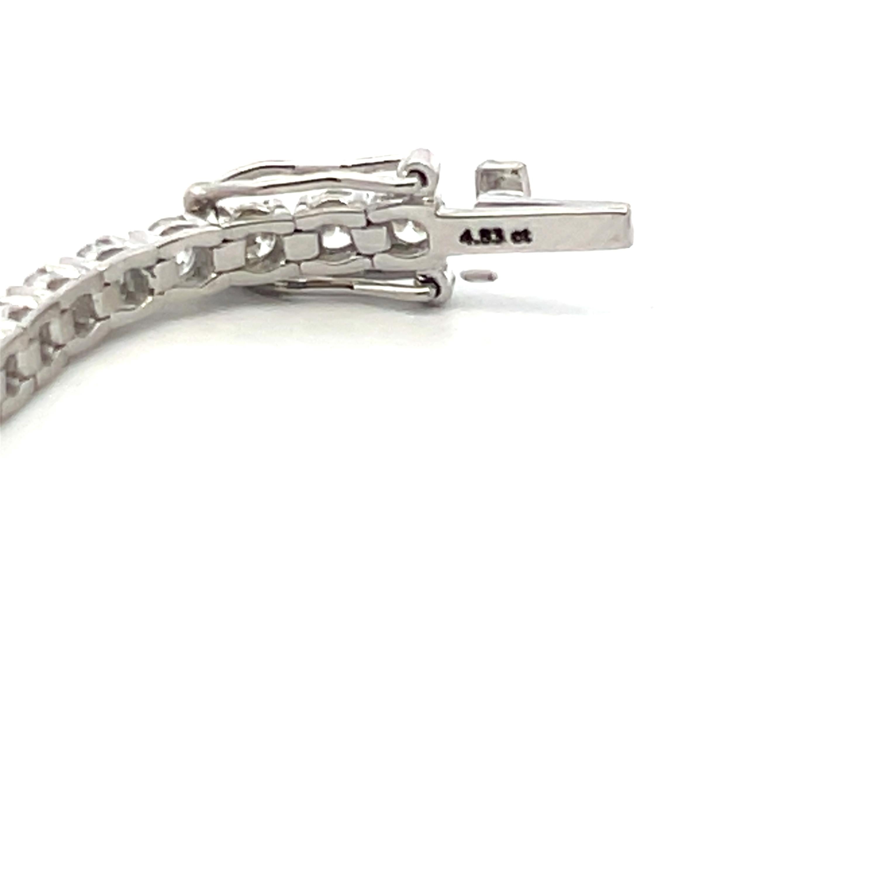 4.83 Carat Round Brilliant Diamond 14 Karat White Gold Tennis Bracelet