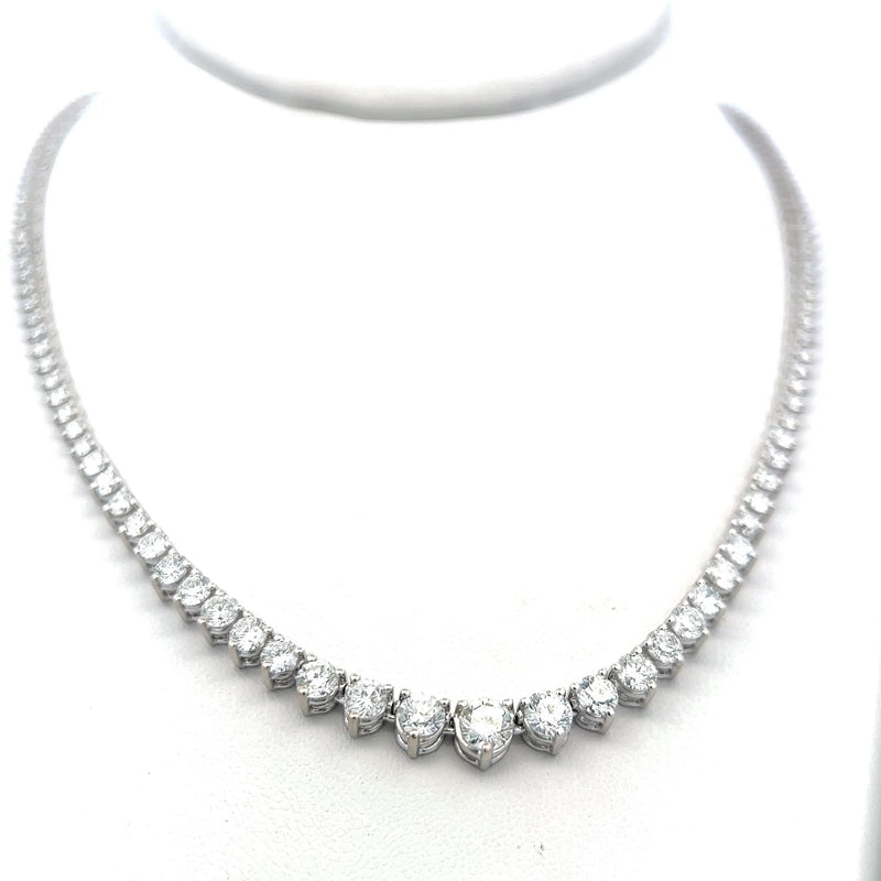 9.39 Carat Round Brilliant Diamond 14 Karat White Gold Riviera Necklace