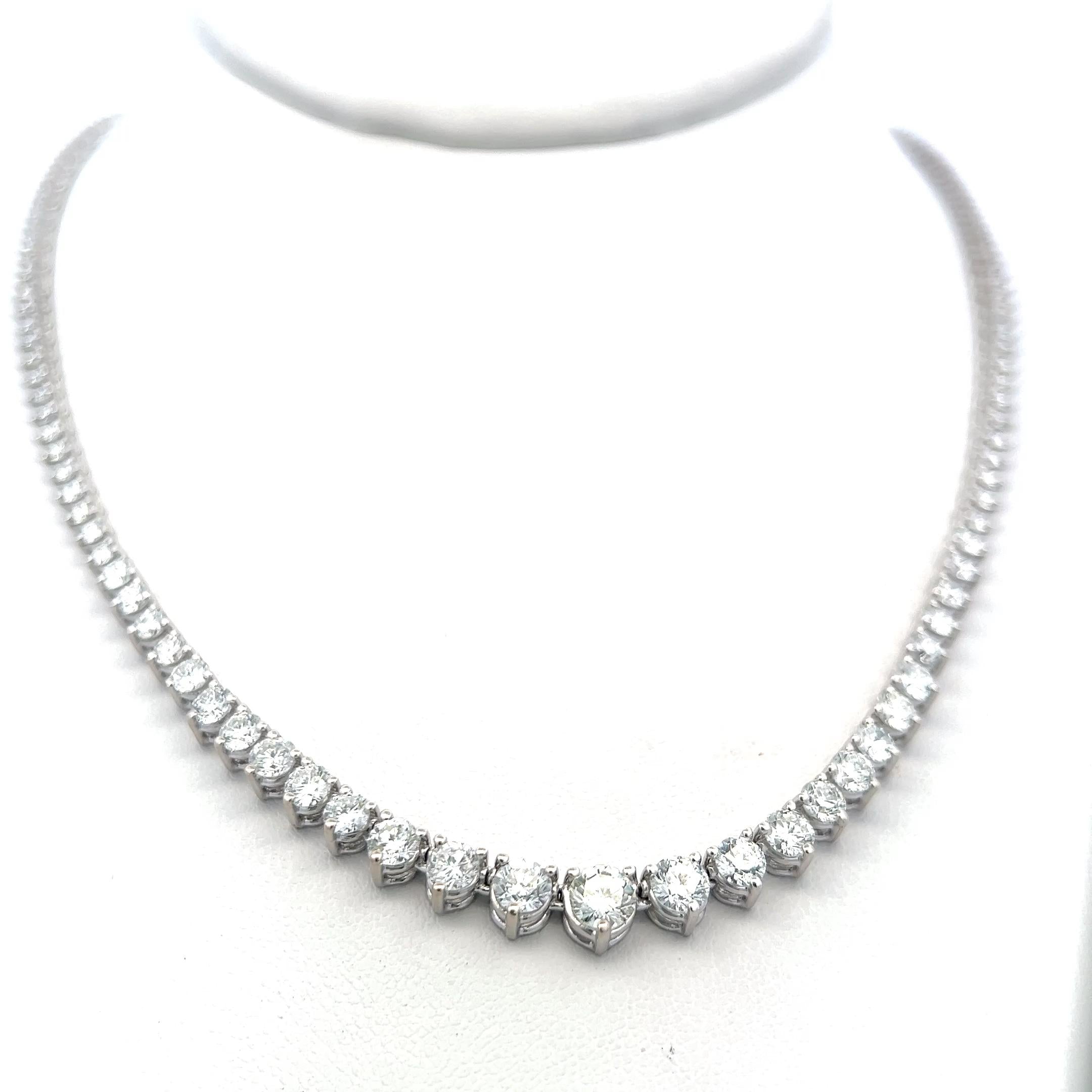 9.39ct Round Brilliant Diamond Riviera Necklace in 14K White Gold