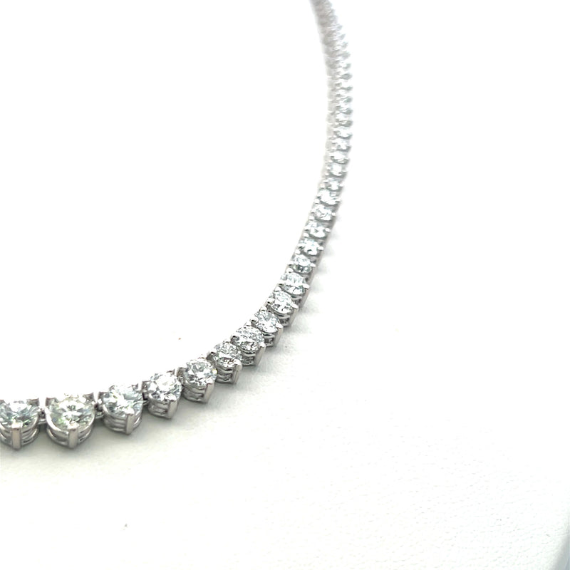 9.39 Carat Round Brilliant Diamond 14 Karat White Gold Riviera Necklace