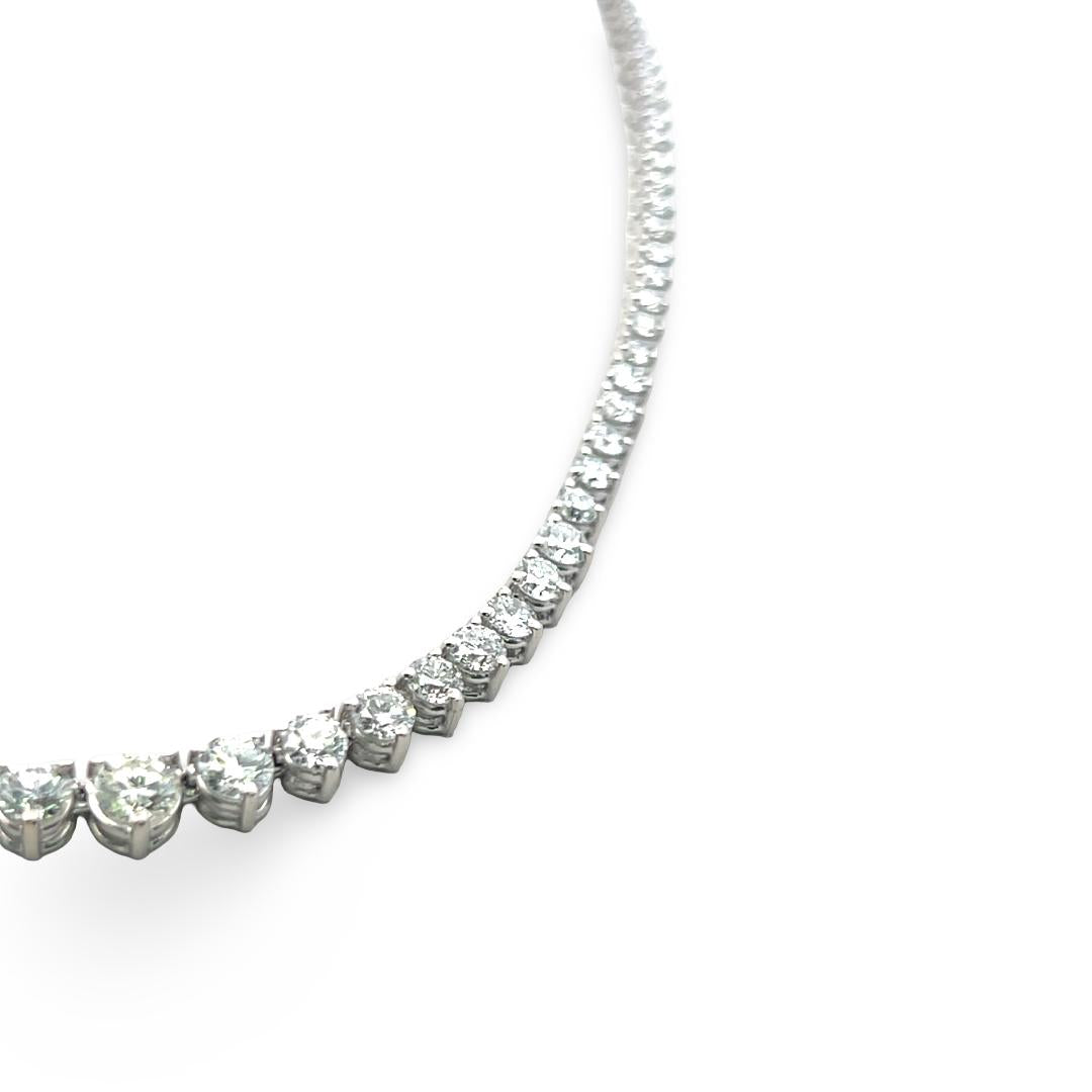New 14K White Gold Riviera Necklace with 9.39 Carat Round Brilliant Diamonds