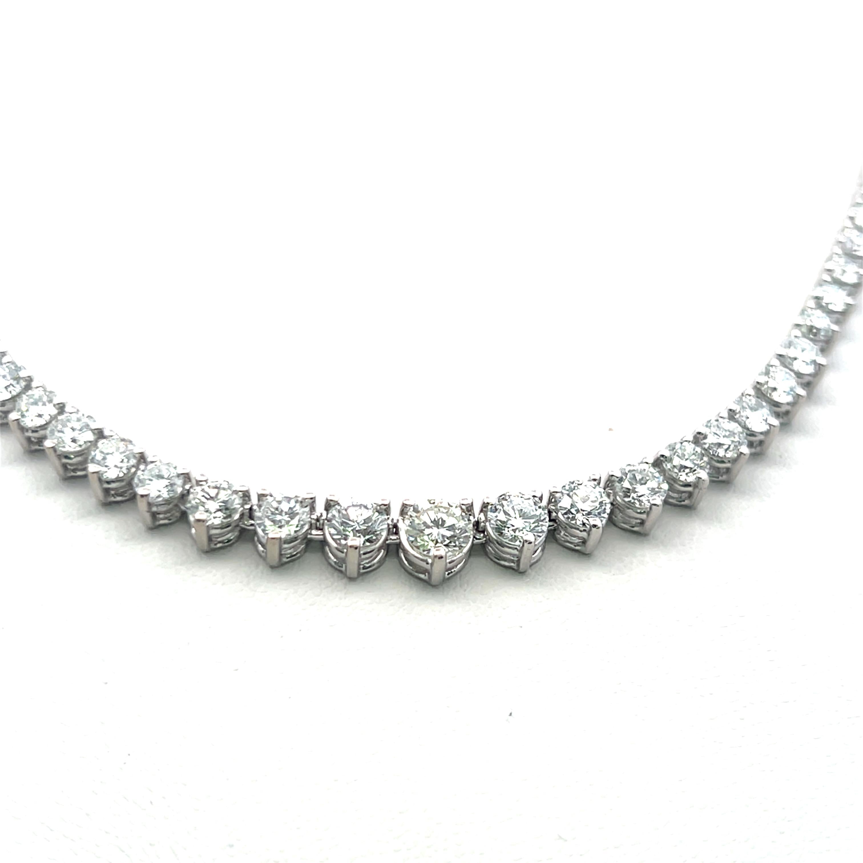 New 14K White Gold Riviera Necklace with 9.39 Carat Round Brilliant Diamonds