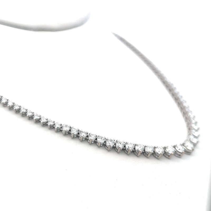 9.39 Carat Round Brilliant Diamond 14 Karat White Gold Riviera Necklace