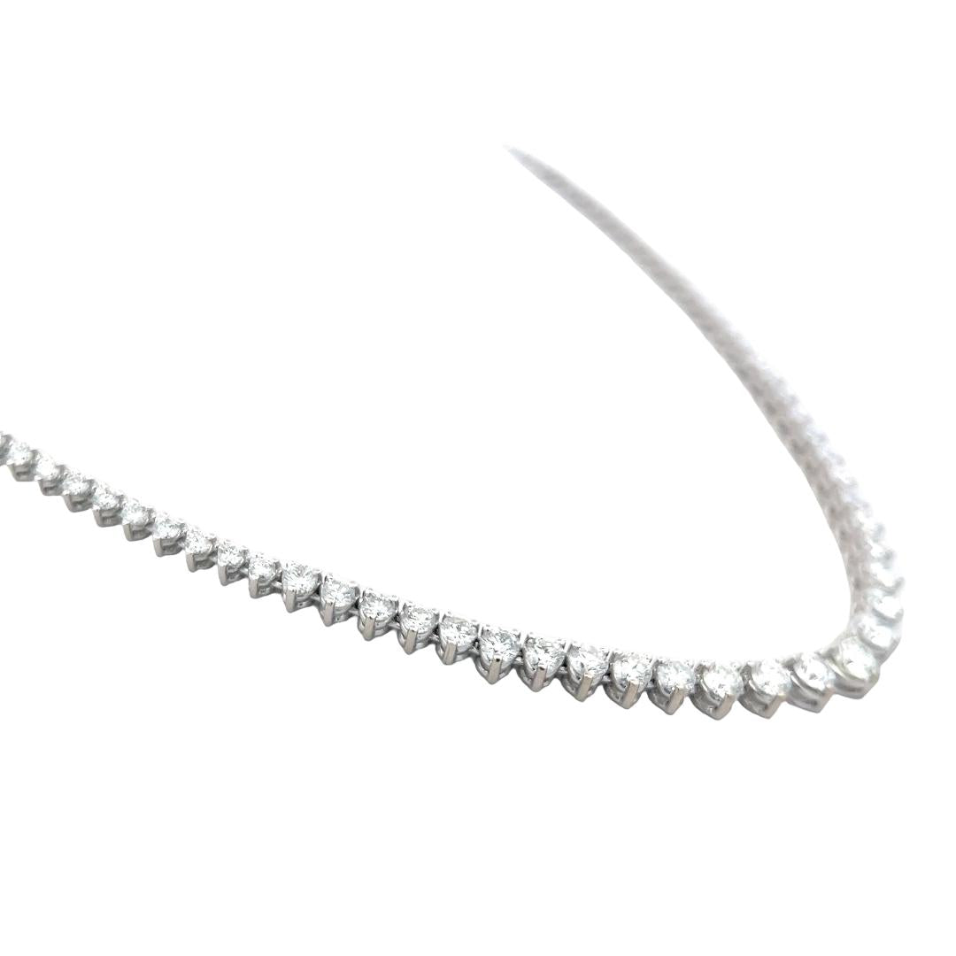New 14K White Gold Riviera Necklace with 9.39 Carat Round Brilliant Diamonds