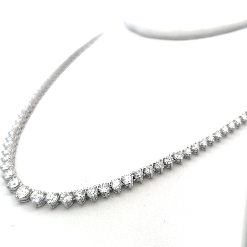 9.39 Carat Round Brilliant Diamond 14 Karat White Gold Riviera Necklace