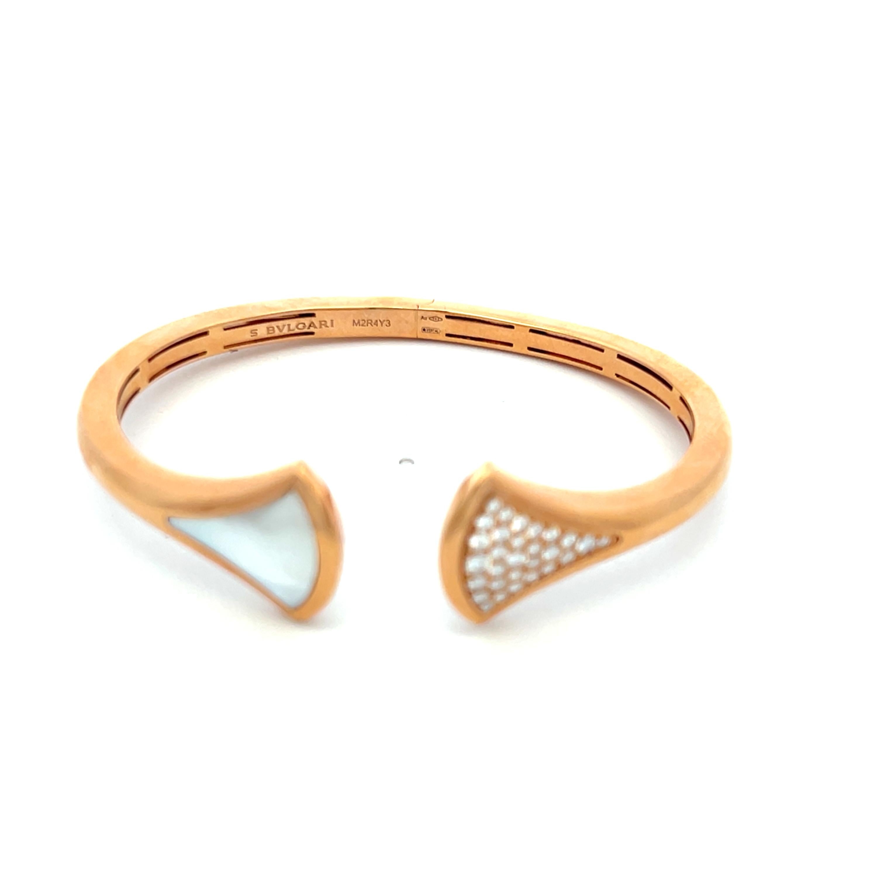 Bvlgari 0.16 Carat Round Brilliant Diamond 18 Karat Rose Gold Cuff Bracelet