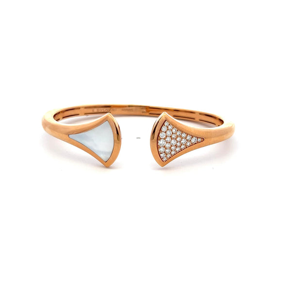 Bvlgari 0.16 Carat Round Brilliant Diamond 18 Karat Rose Gold Cuff Bracelet