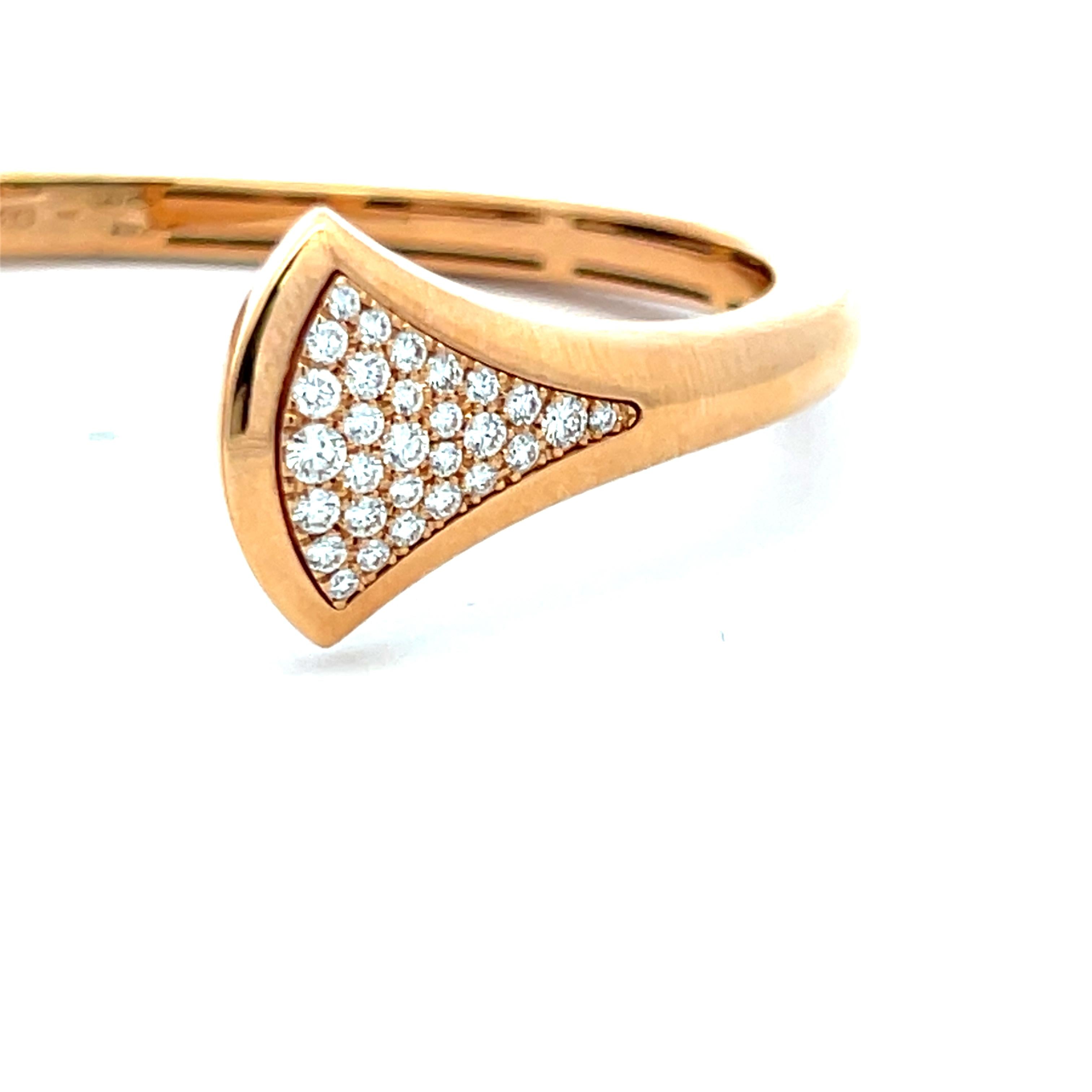 Bvlgari 0.16 Carat Round Brilliant Diamond 18 Karat Rose Gold Cuff Bracelet