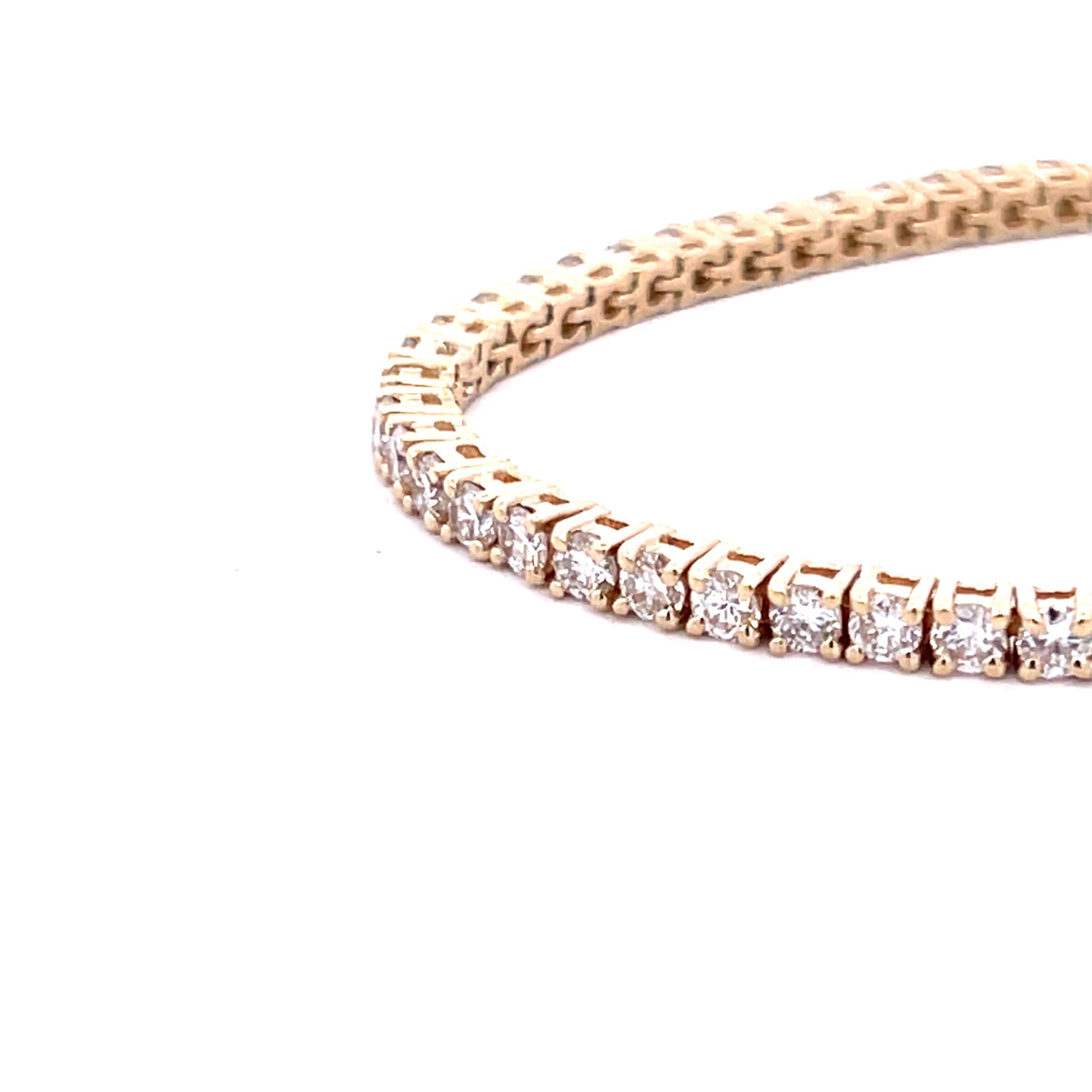 4.50 Carat Round Brilliant H SI1 Diamond 14 Karat Yellow Gold Tennis Bracelet