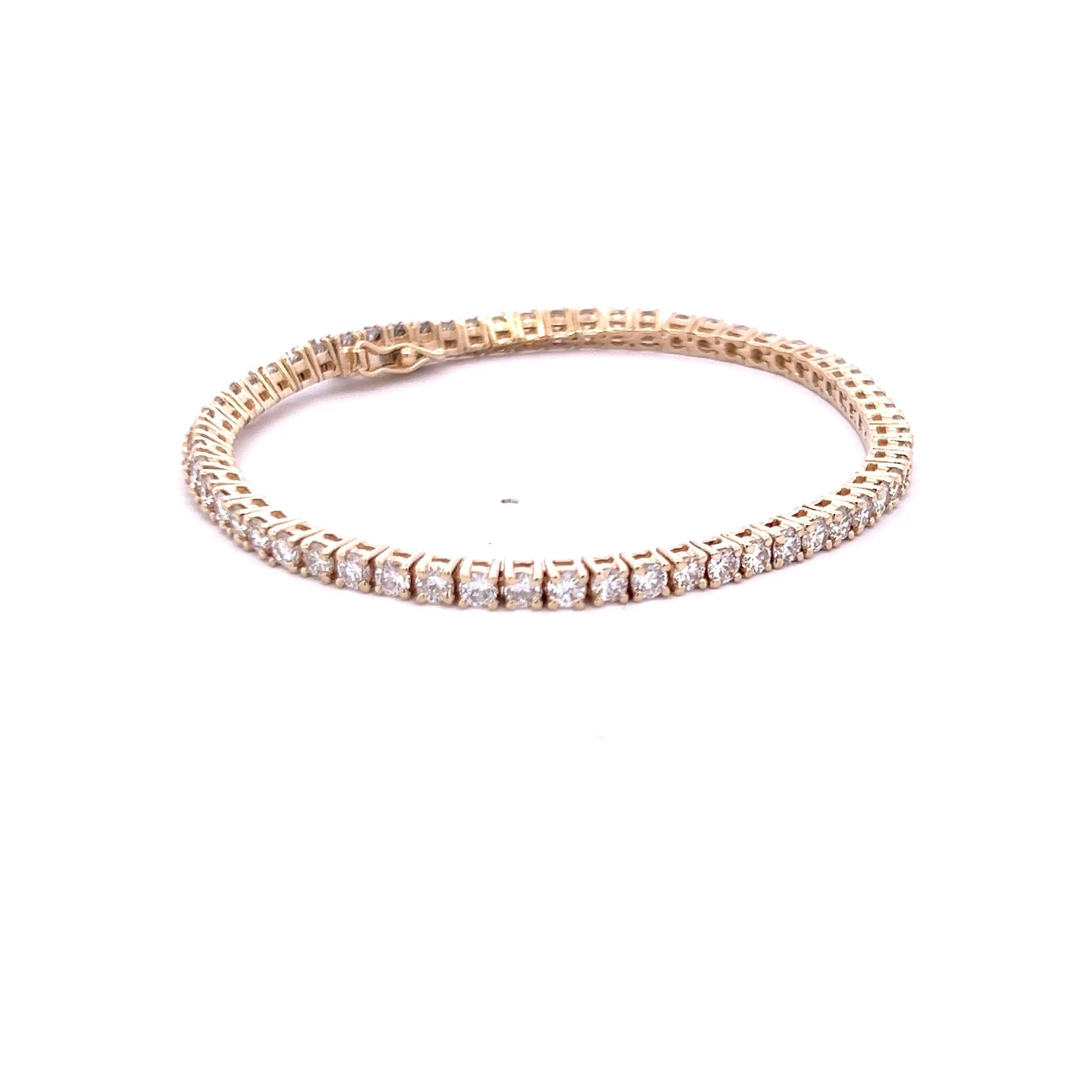 Vintage 14K Yellow Gold Tennis Bracelet with 4.5 Carat Round H SI1 Diamonds