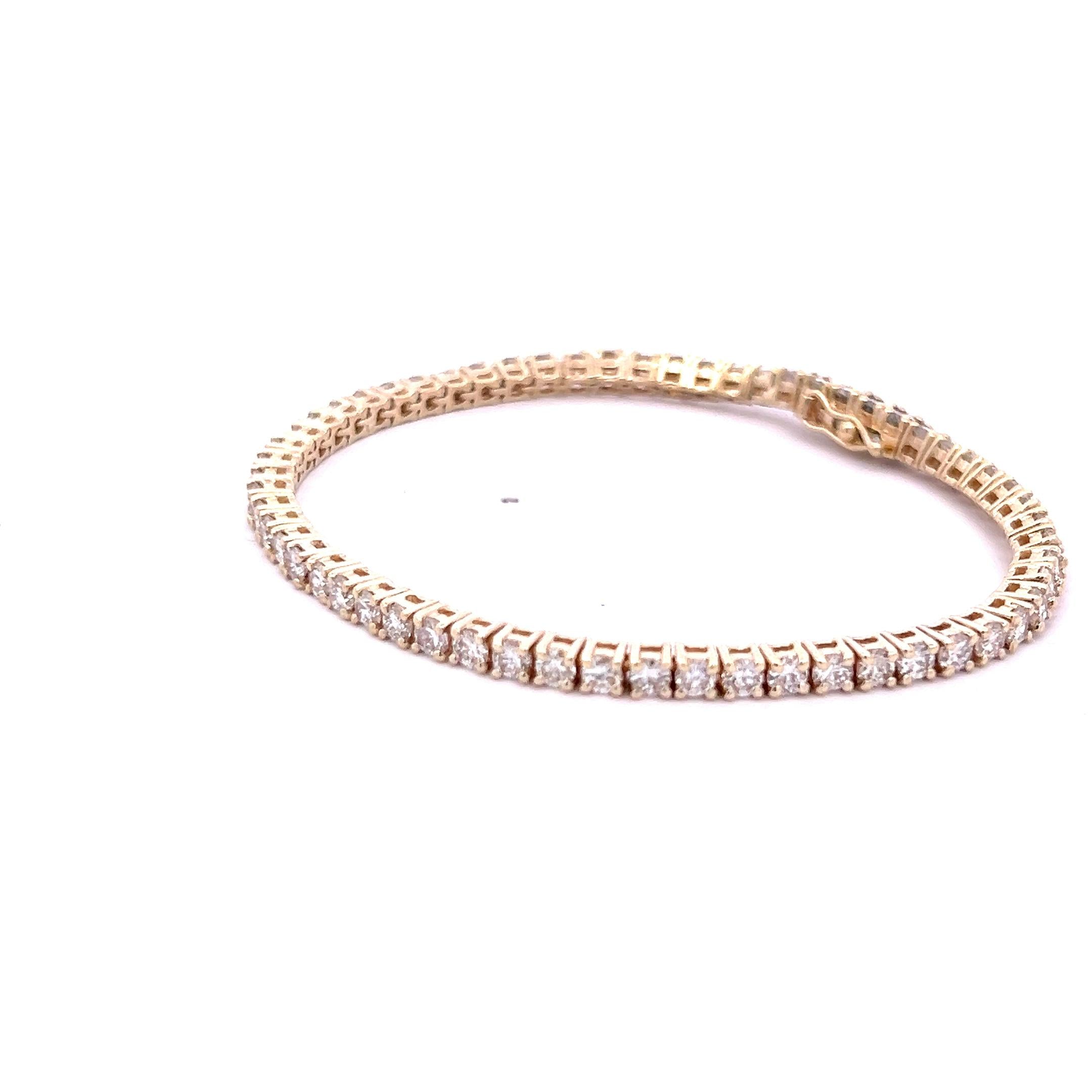 4.50 Carat Round Brilliant H SI1 Diamond 14 Karat Yellow Gold Tennis Bracelet