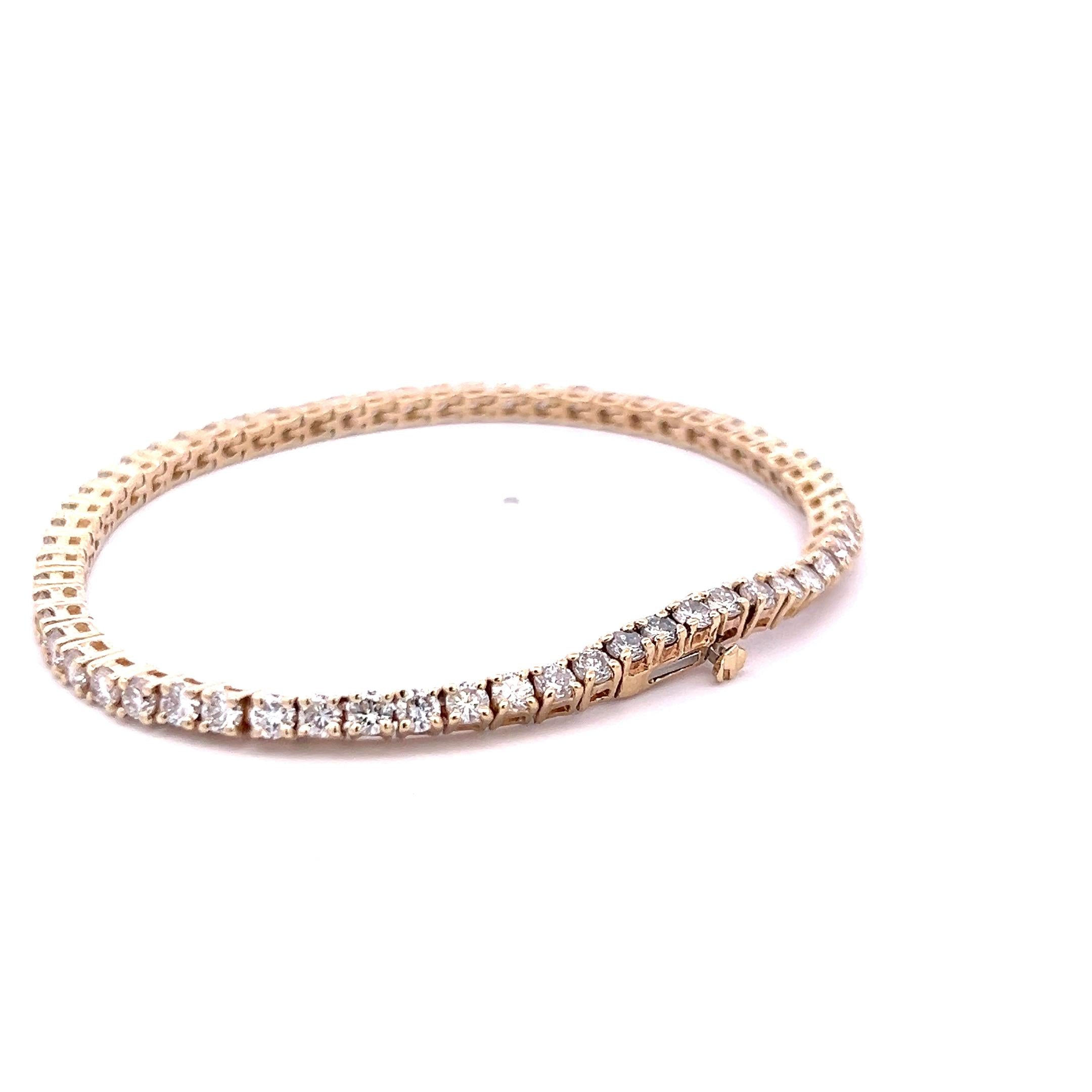 4.50 Carat Round Brilliant H SI1 Diamond 14 Karat Yellow Gold Tennis Bracelet