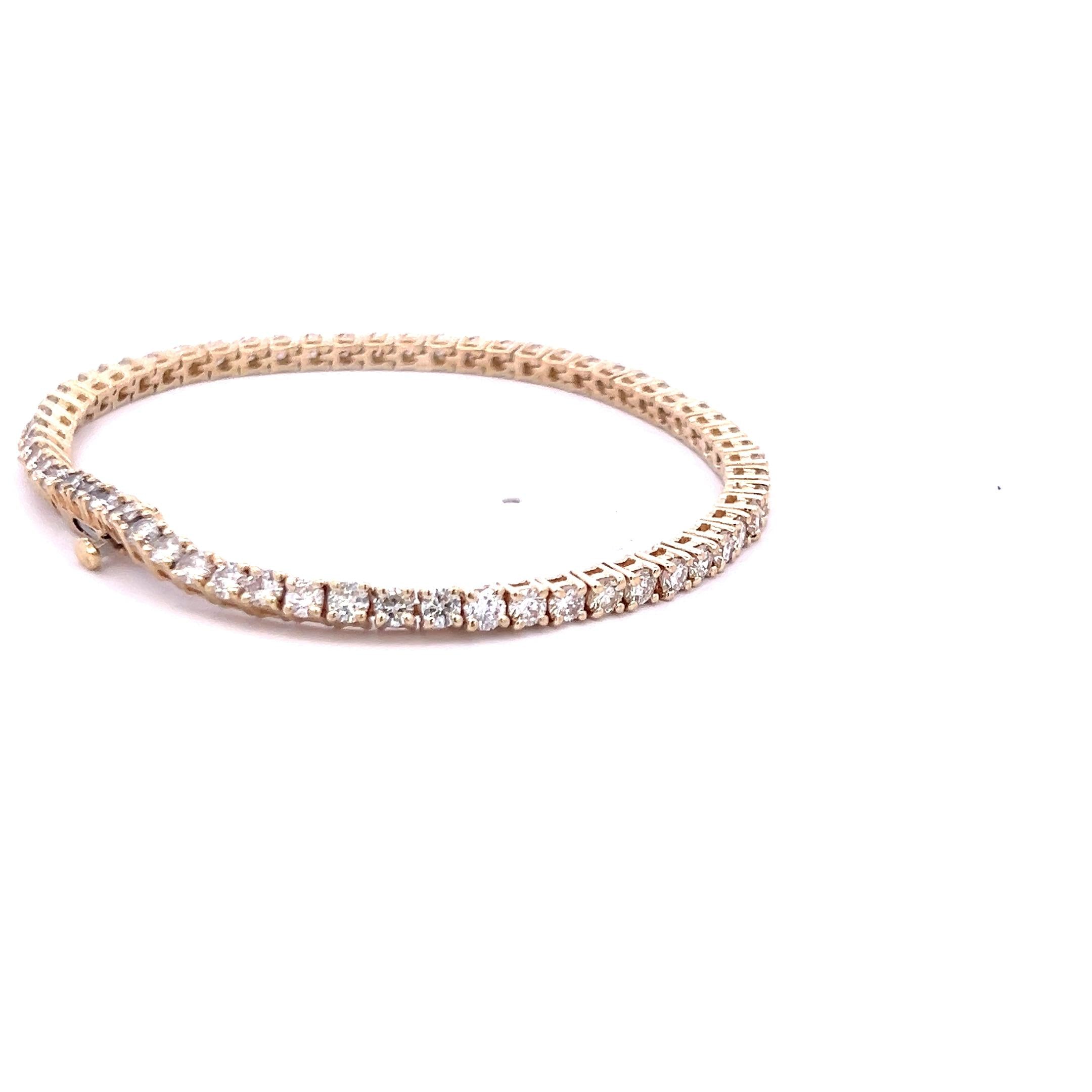 4.50 Carat Round Brilliant H SI1 Diamond 14 Karat Yellow Gold Tennis Bracelet