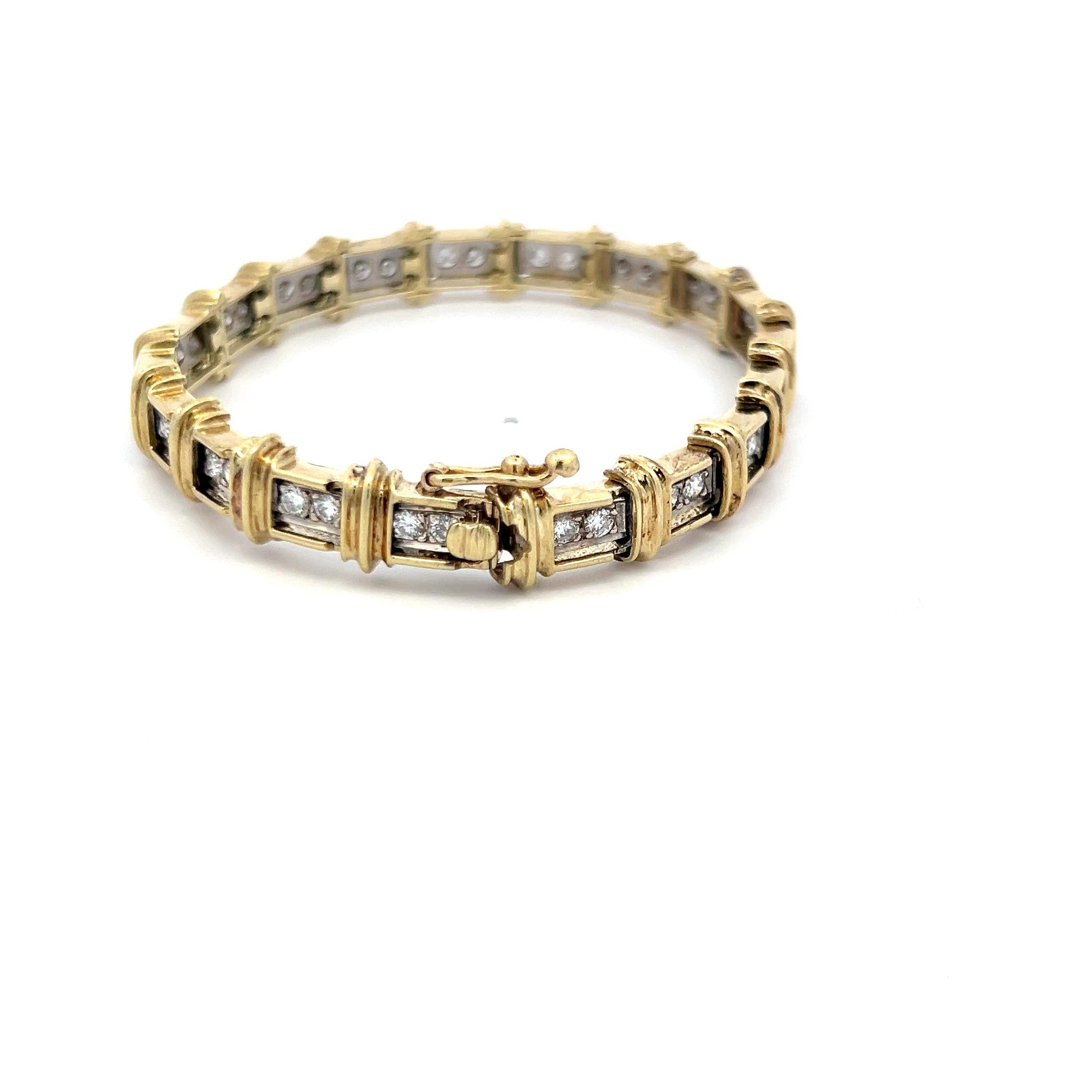 3.00 Carat Round Brilliant H SI1 Diamond 14 Karat Yellow Gold Tennis Bracelet