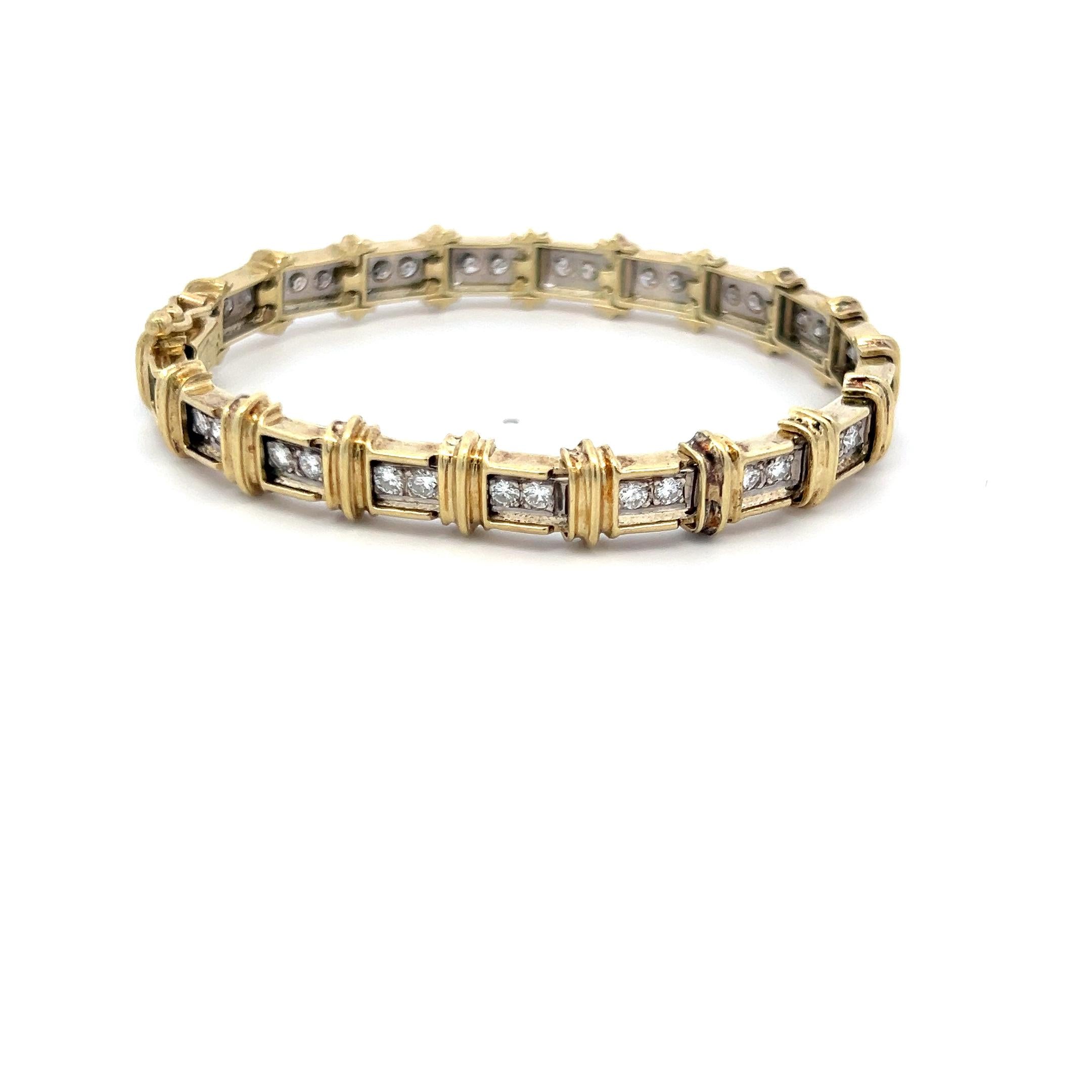 3.00 Carat Round Brilliant H SI1 Diamond 14 Karat Yellow Gold Tennis Bracelet