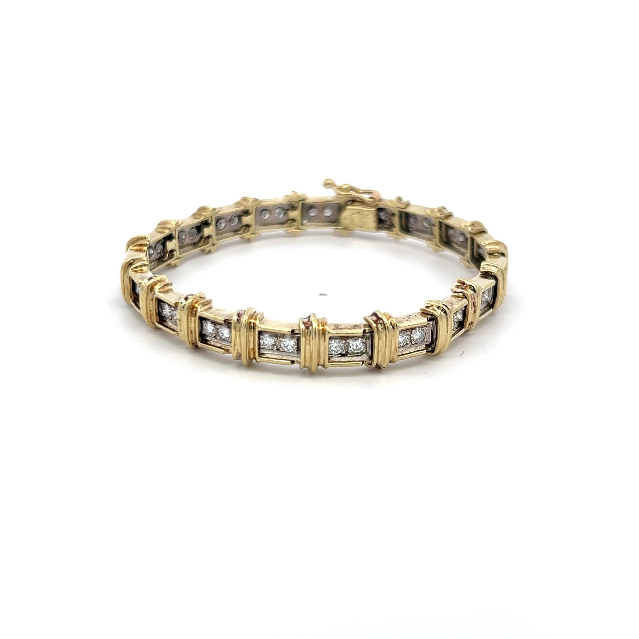 3.00 Carat Round Brilliant H SI1 Diamond 14 Karat Yellow Gold Tennis Bracelet