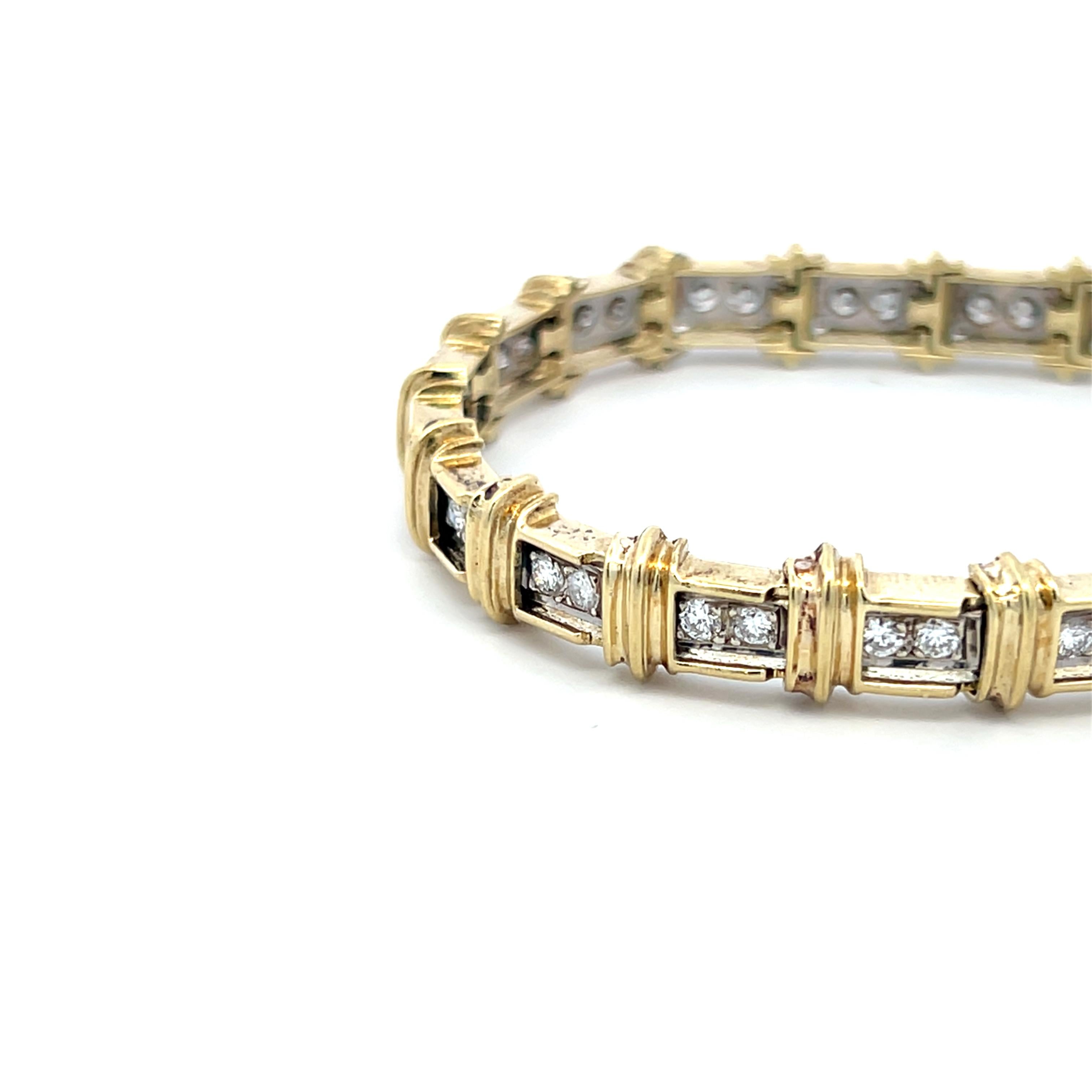 3.00 Carat Round Brilliant H SI1 Diamond 14 Karat Yellow Gold Tennis Bracelet