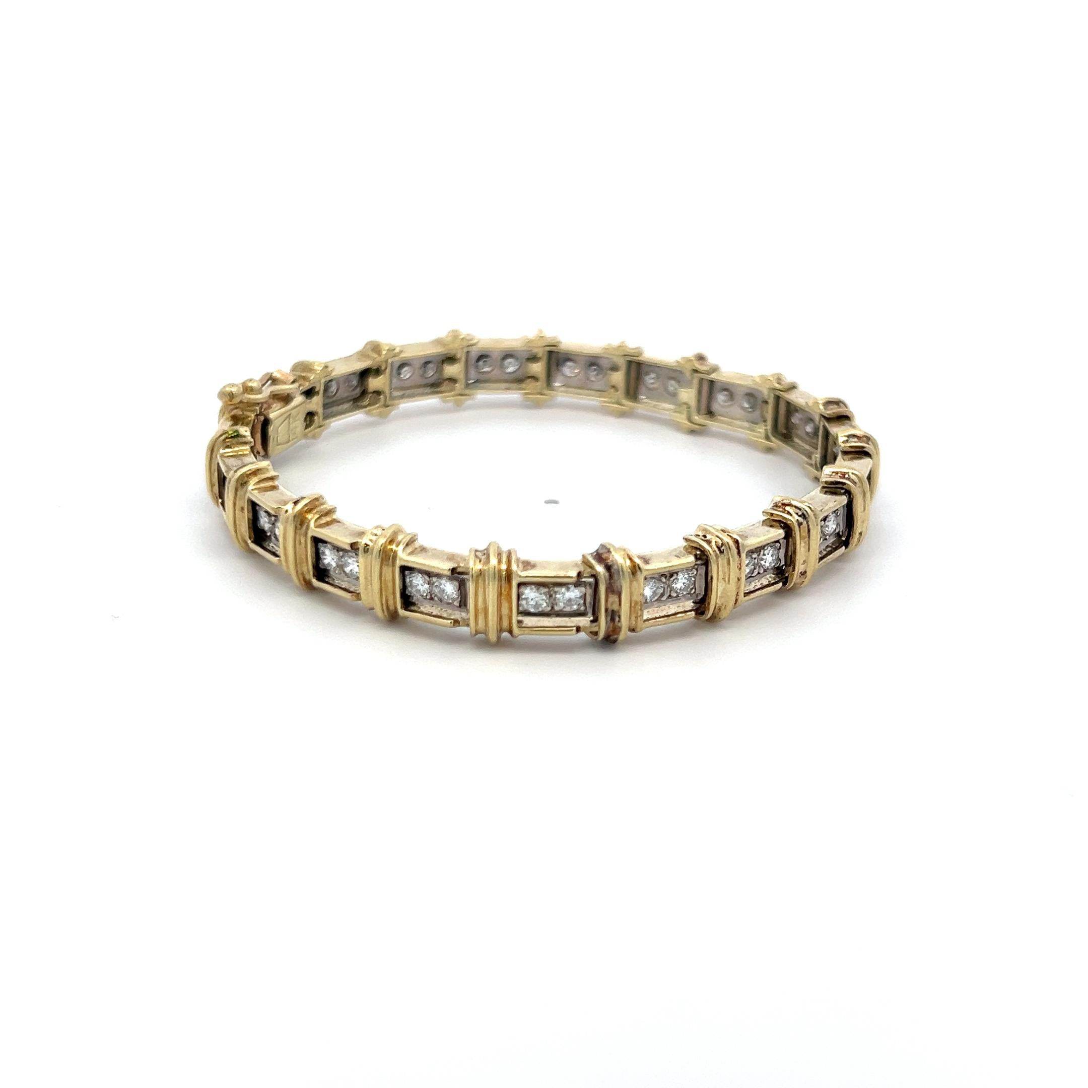 3.00 Carat Round Brilliant H SI1 Diamond 14 Karat Yellow Gold Tennis Bracelet