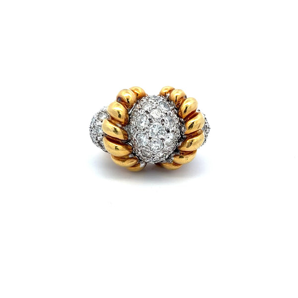 6.50 Carat Old European Cut Diamond 18 Karat Two Tone Gold Cocktail Ring