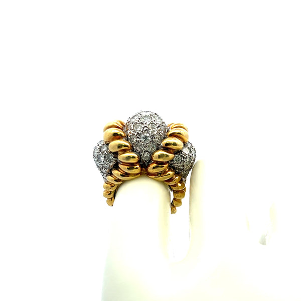 6.50 Carat Old European Cut Diamond 18 Karat Two Tone Gold Cocktail Ring