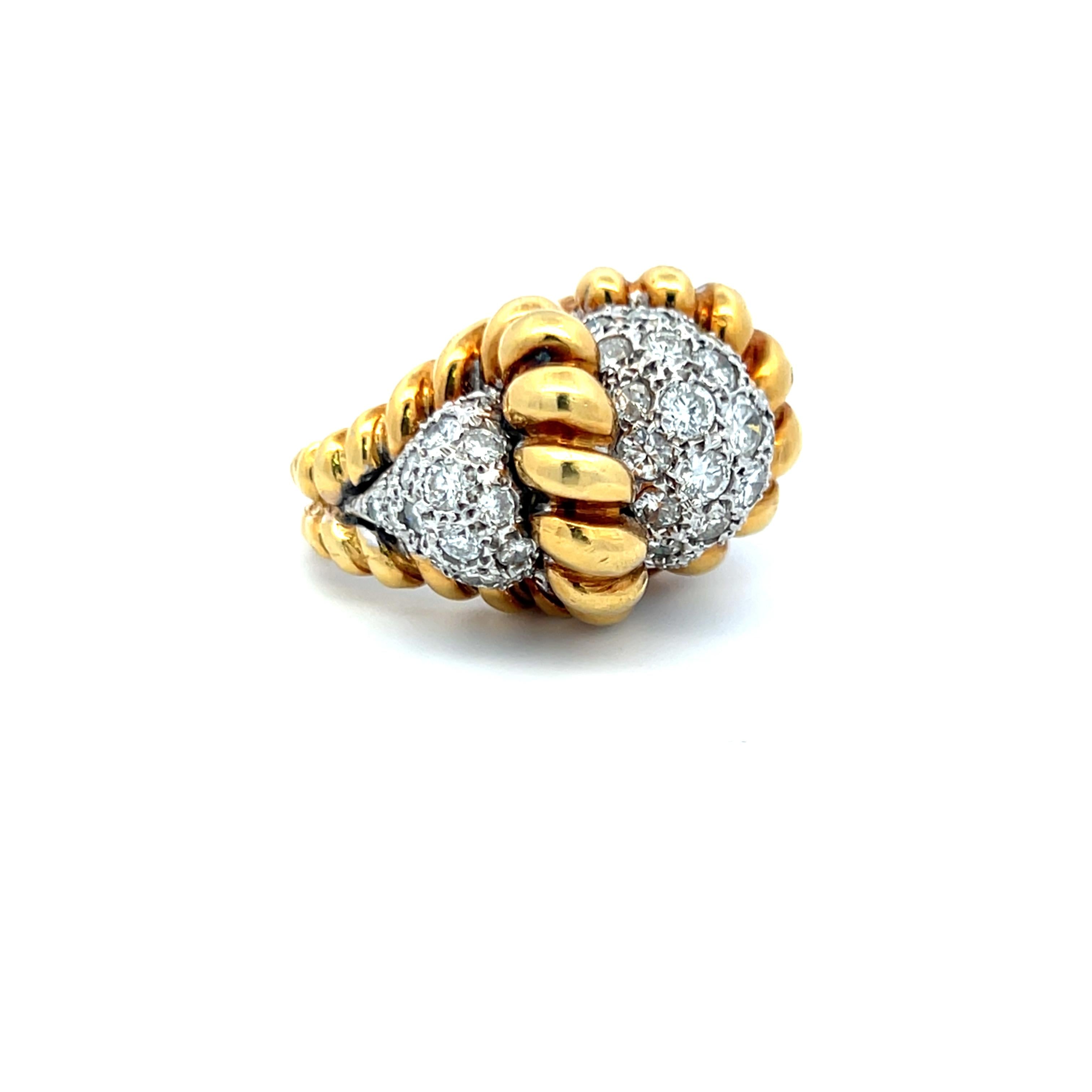 6.50 Carat Old European Cut Diamond 18 Karat Two Tone Gold Cocktail Ring