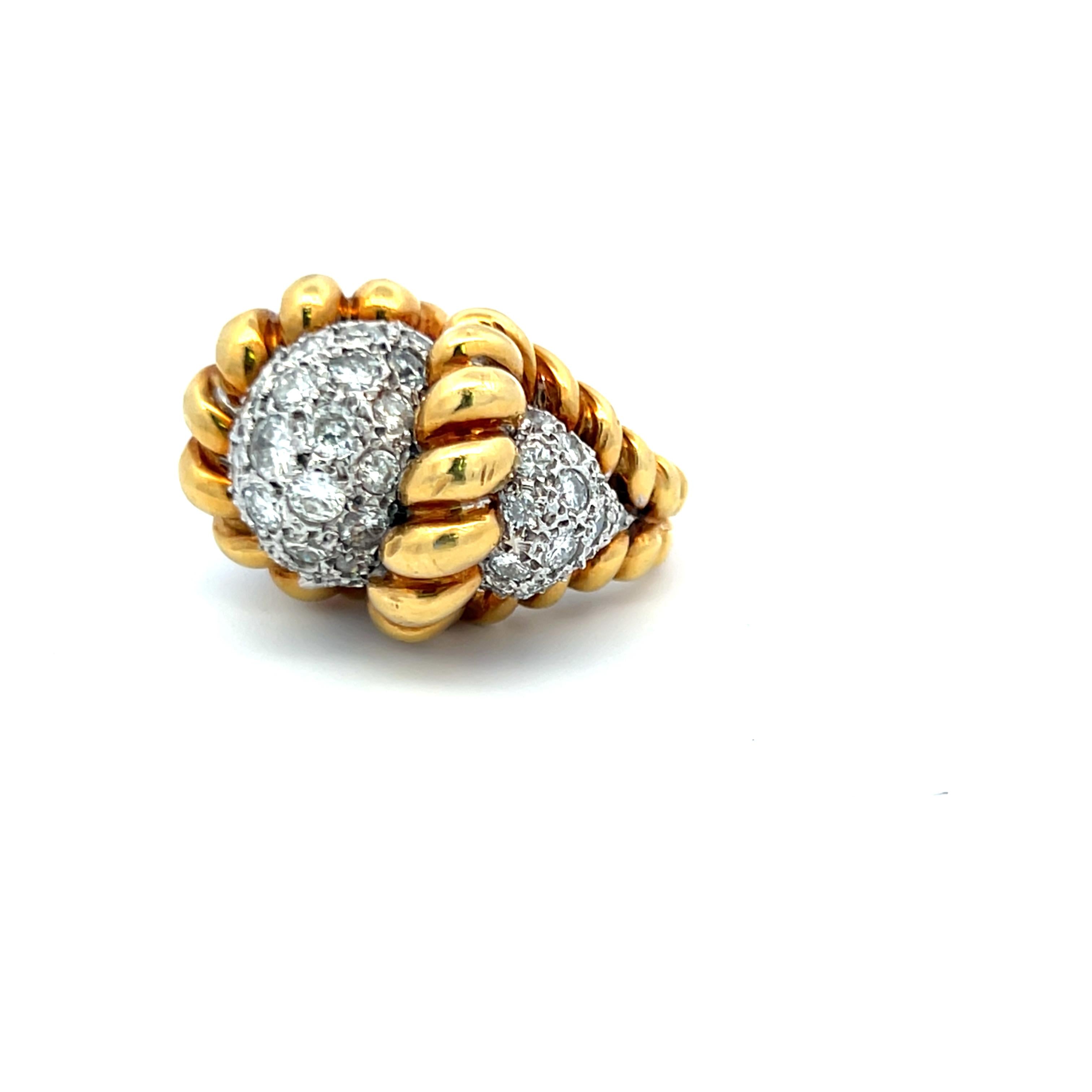 6.50 Carat Old European Cut Diamond 18 Karat Two Tone Gold Cocktail Ring