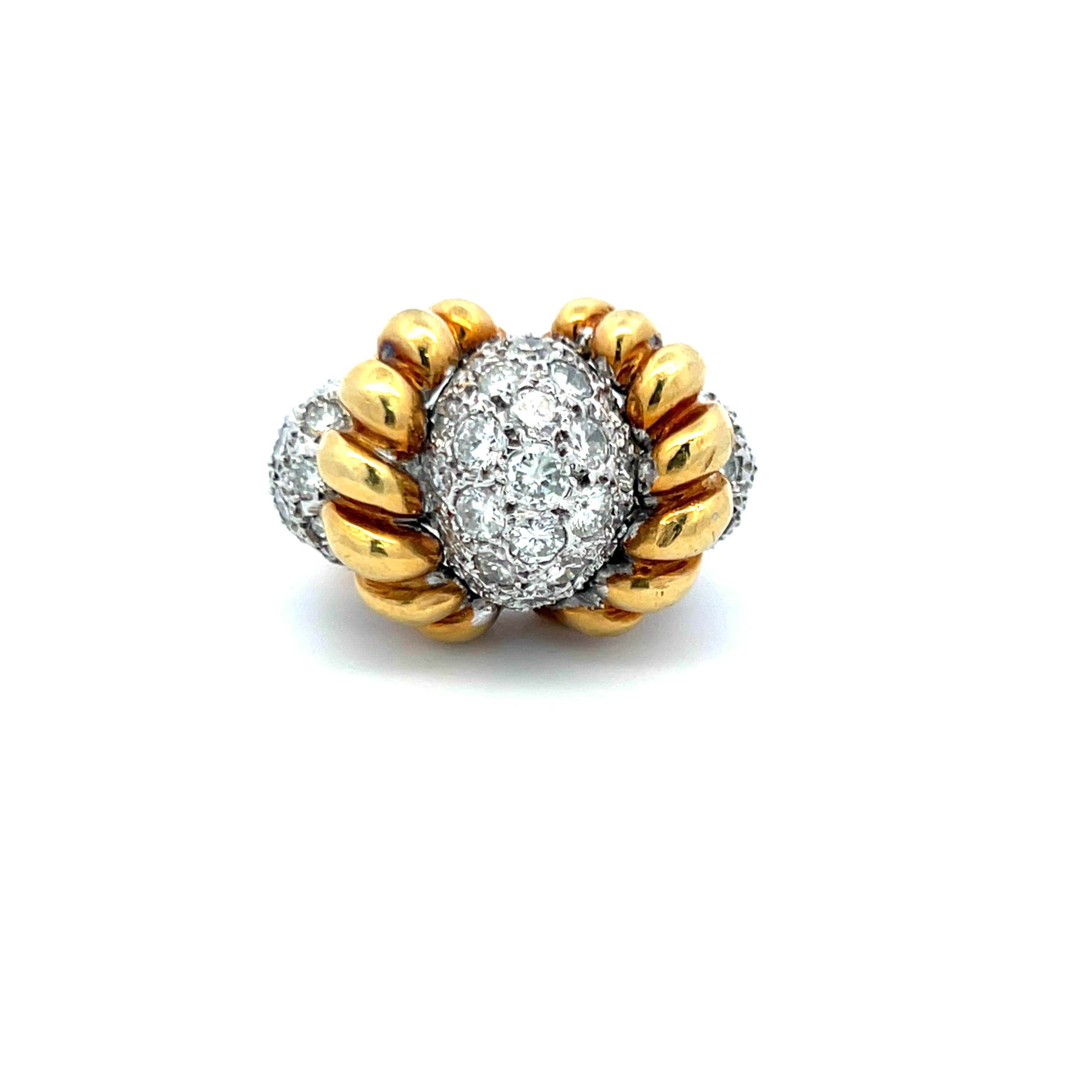 6.50 Carat Old European Cut Diamond 18 Karat Two Tone Gold Cocktail Ring