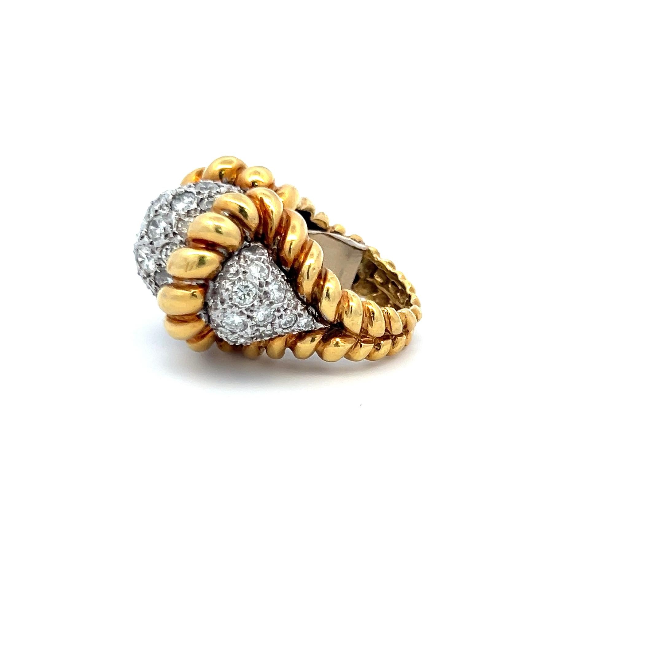 6.50 Carat Old European Cut Diamond 18 Karat Two Tone Gold Cocktail Ring