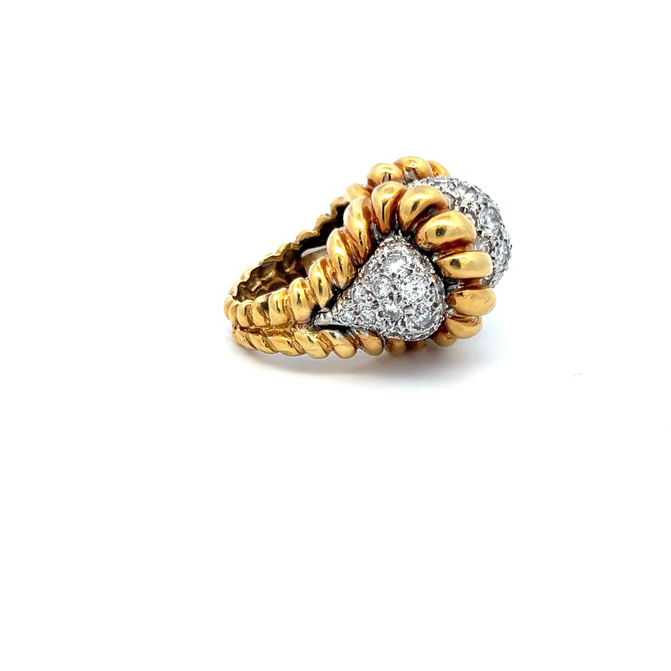 6.50 Carat Old European Cut Diamond 18 Karat Two Tone Gold Cocktail Ring