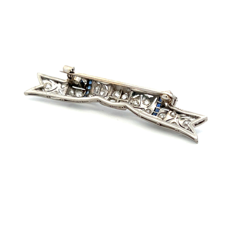 0.80 Carat Old European Diamond 0.08 Carat Sapphire Platinum Pin Brooch