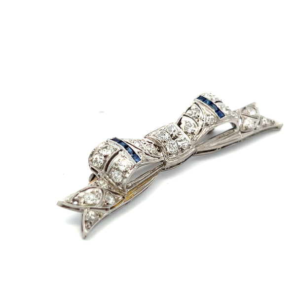 0.80 Carat Old European Diamond 0.08 Carat Sapphire Platinum Pin Brooch