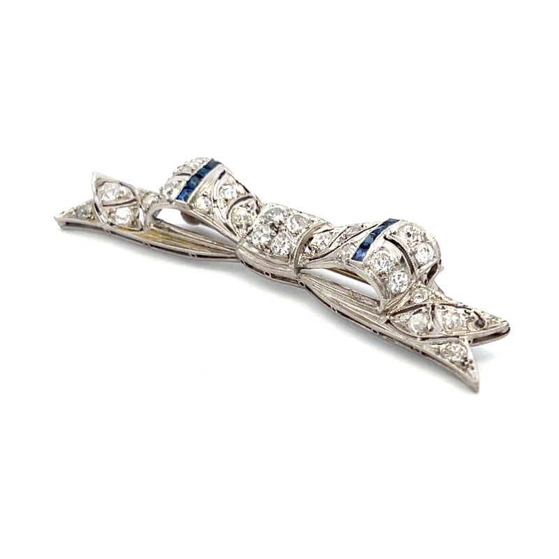 0.80 Carat Old European Diamond 0.08 Carat Sapphire Platinum Pin Brooch