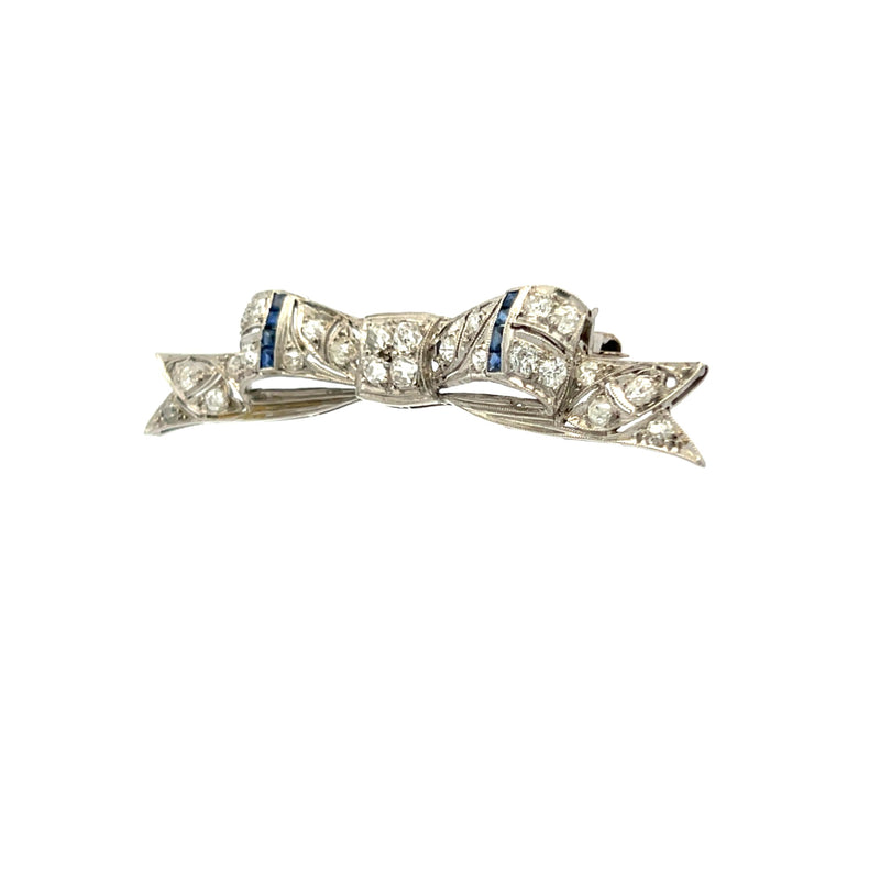 0.80 Carat Old European Diamond 0.08 Carat Sapphire Platinum Pin Brooch