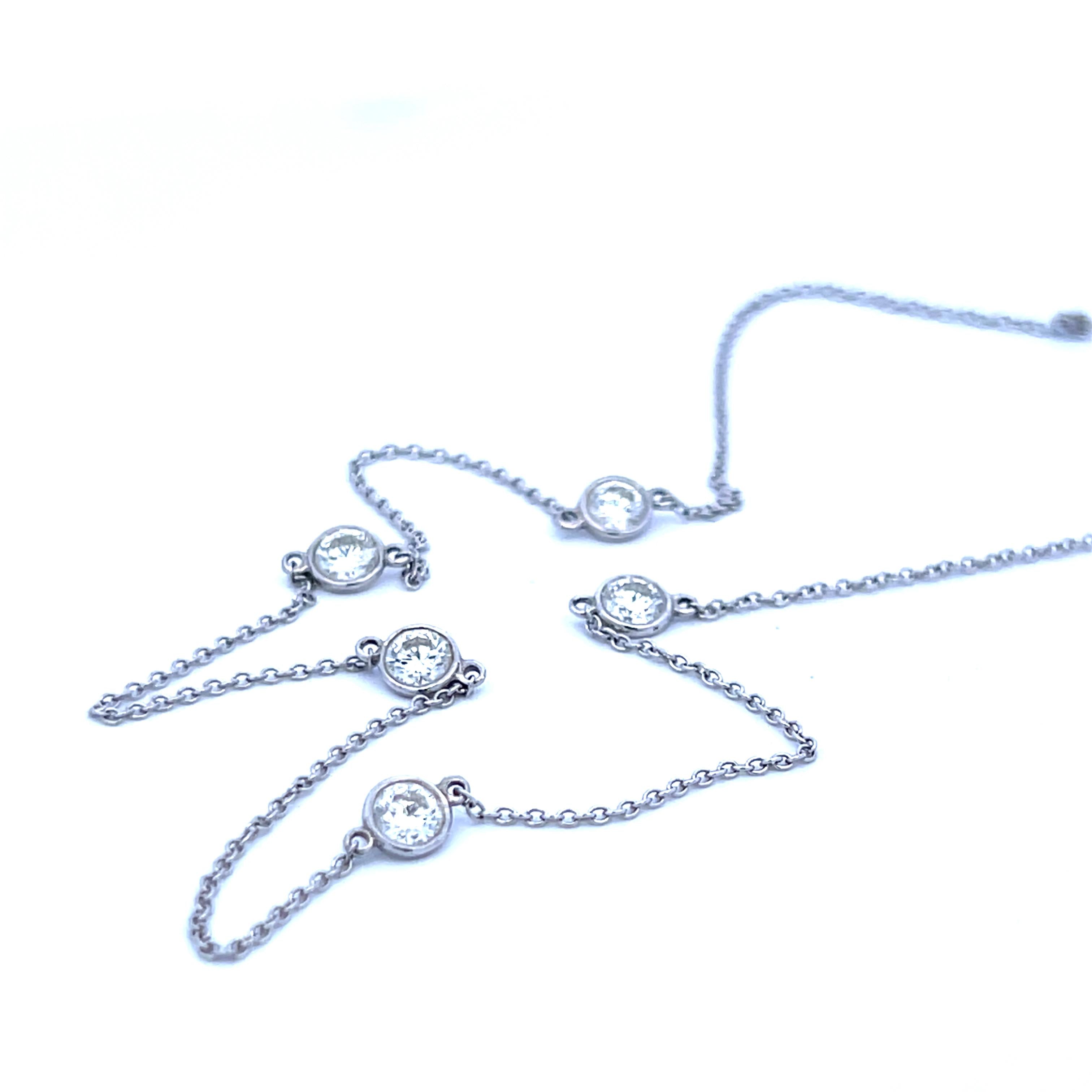 Tiffany & Co Vintage Platinum Link Necklace with 1 Carat Round G VS1 Diamonds