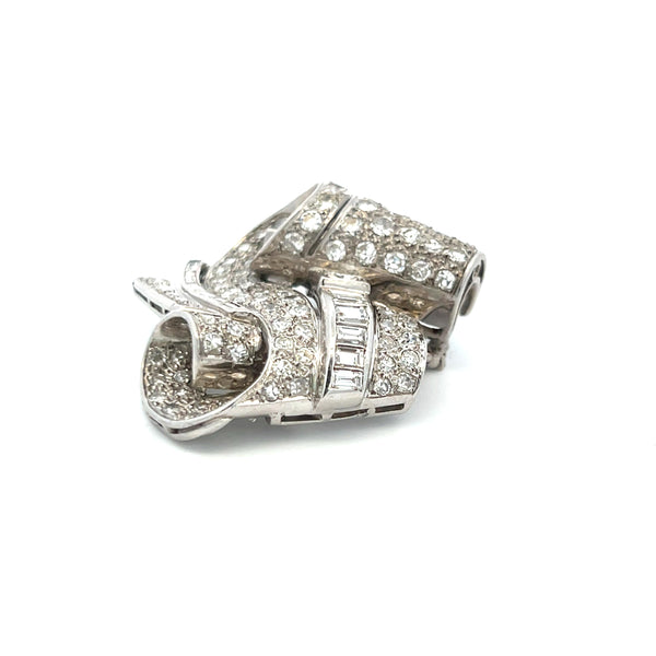 6.00 Carat Round Brilliant and Emerald Cut G SI1 Diamond Platinum Pin Brooch